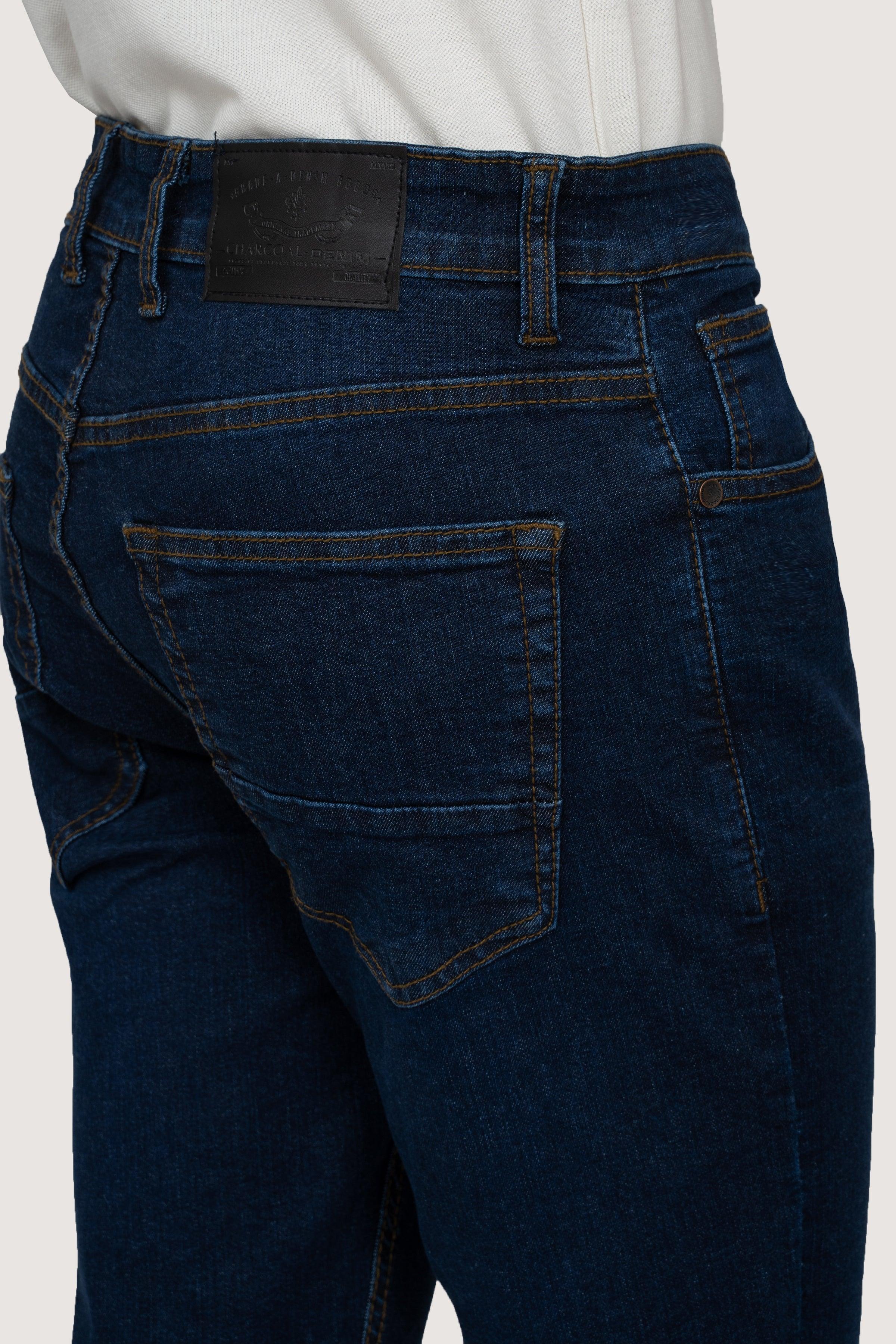 SLIM LEG DENIM JEANS DARK BLUE at Charcoal Clothing