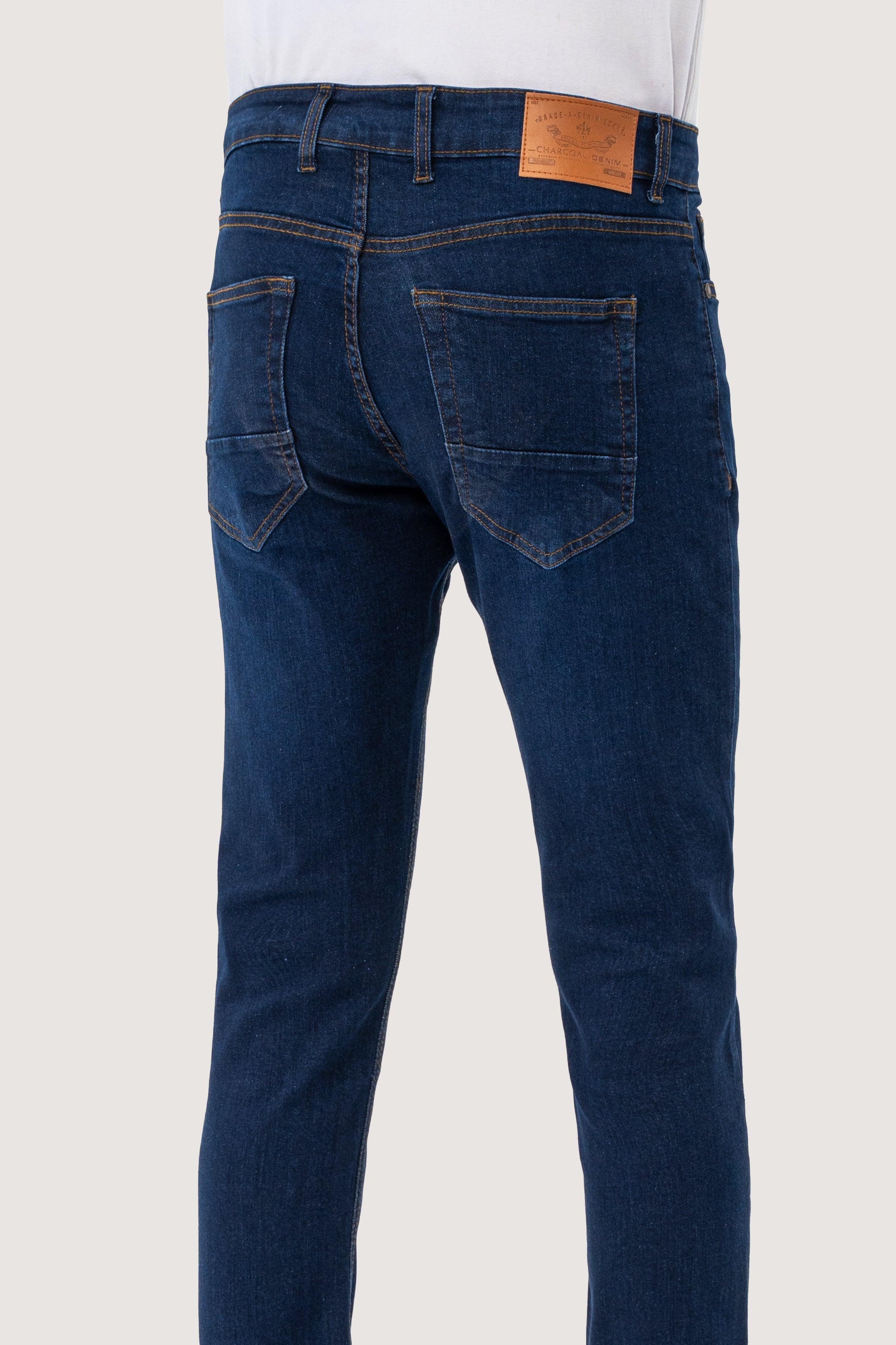 SLIM LEG DENIM JEANS DARK BLUE at Charcoal Clothing