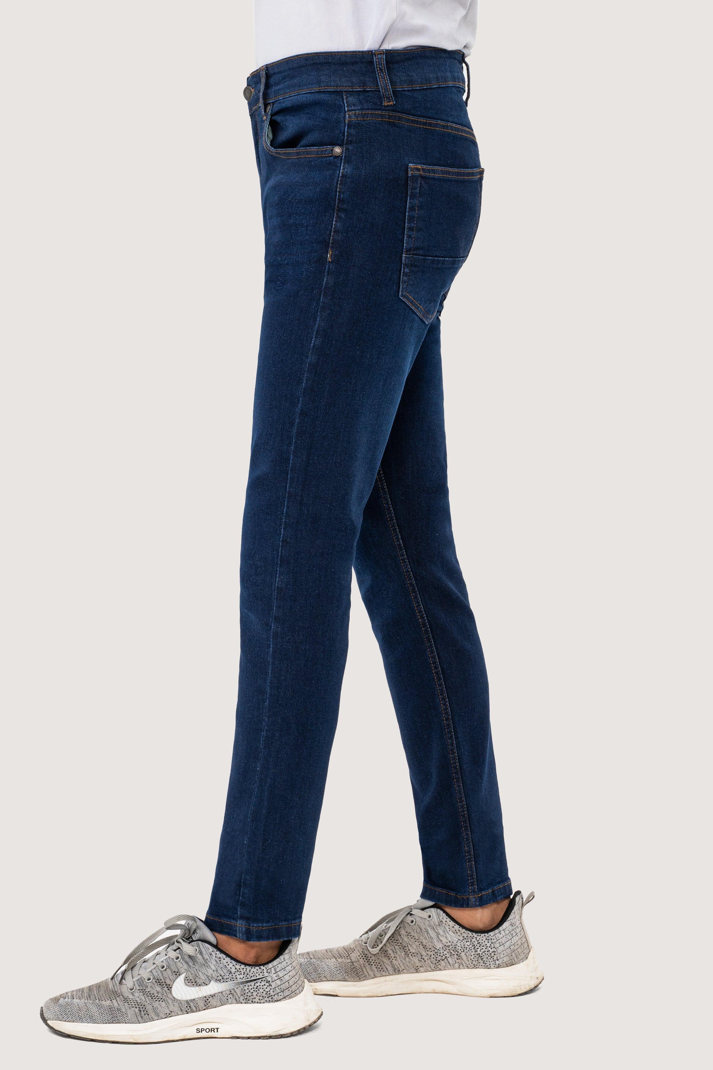 SLIM LEG DENIM JEANS DARK BLUE at Charcoal Clothing