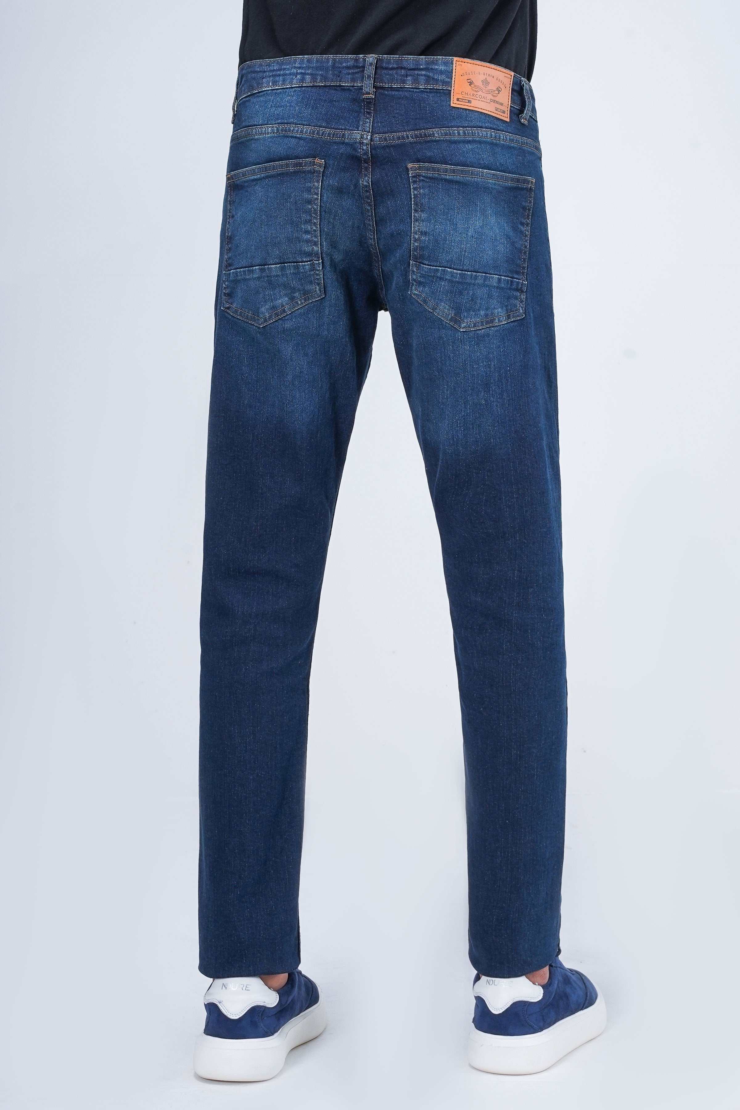 SLIM LEG DENIM JEANS DARK BLUE at Charcoal Clothing