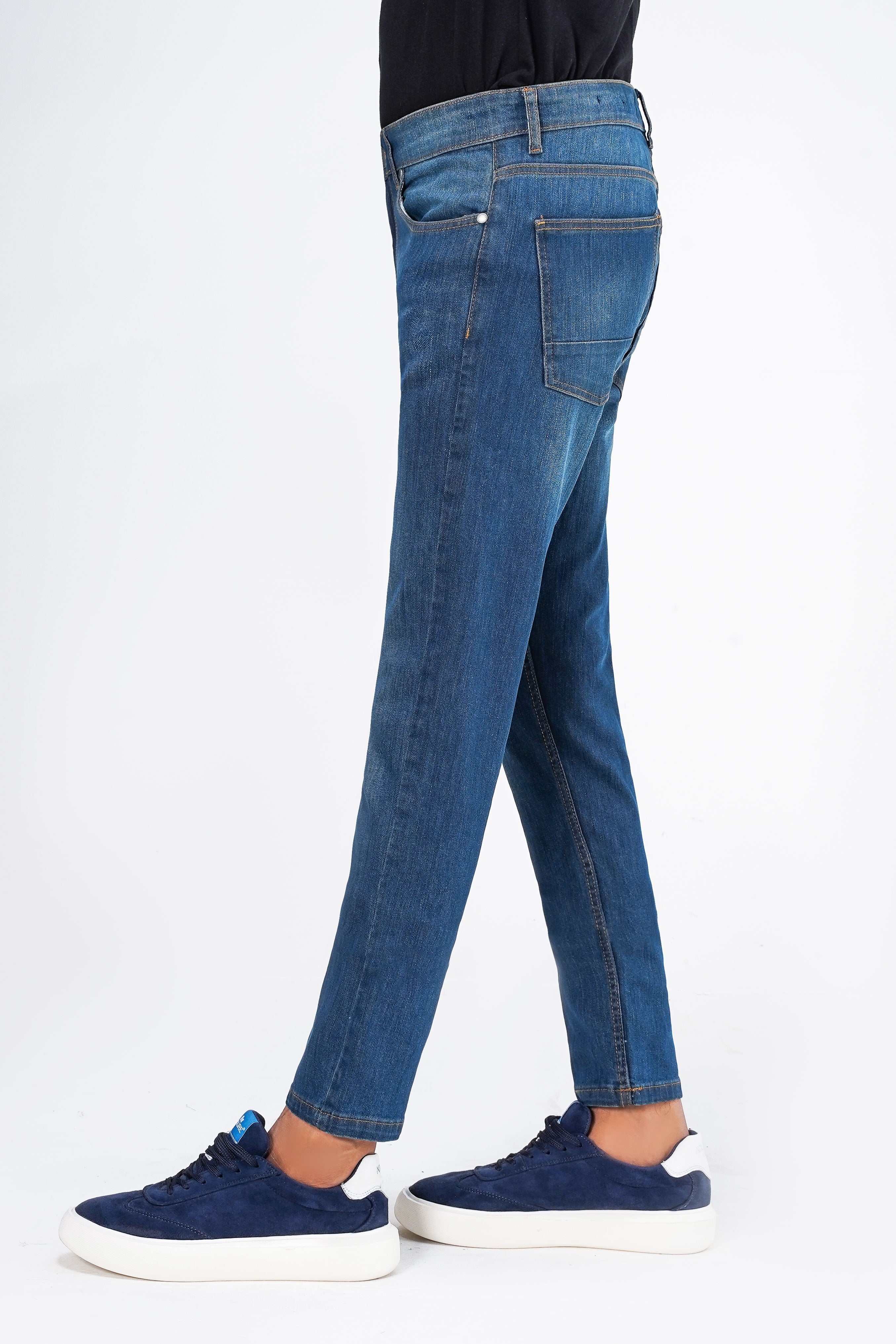 SLIM LEG DENIM JEANS DARK BLUE at Charcoal Clothing