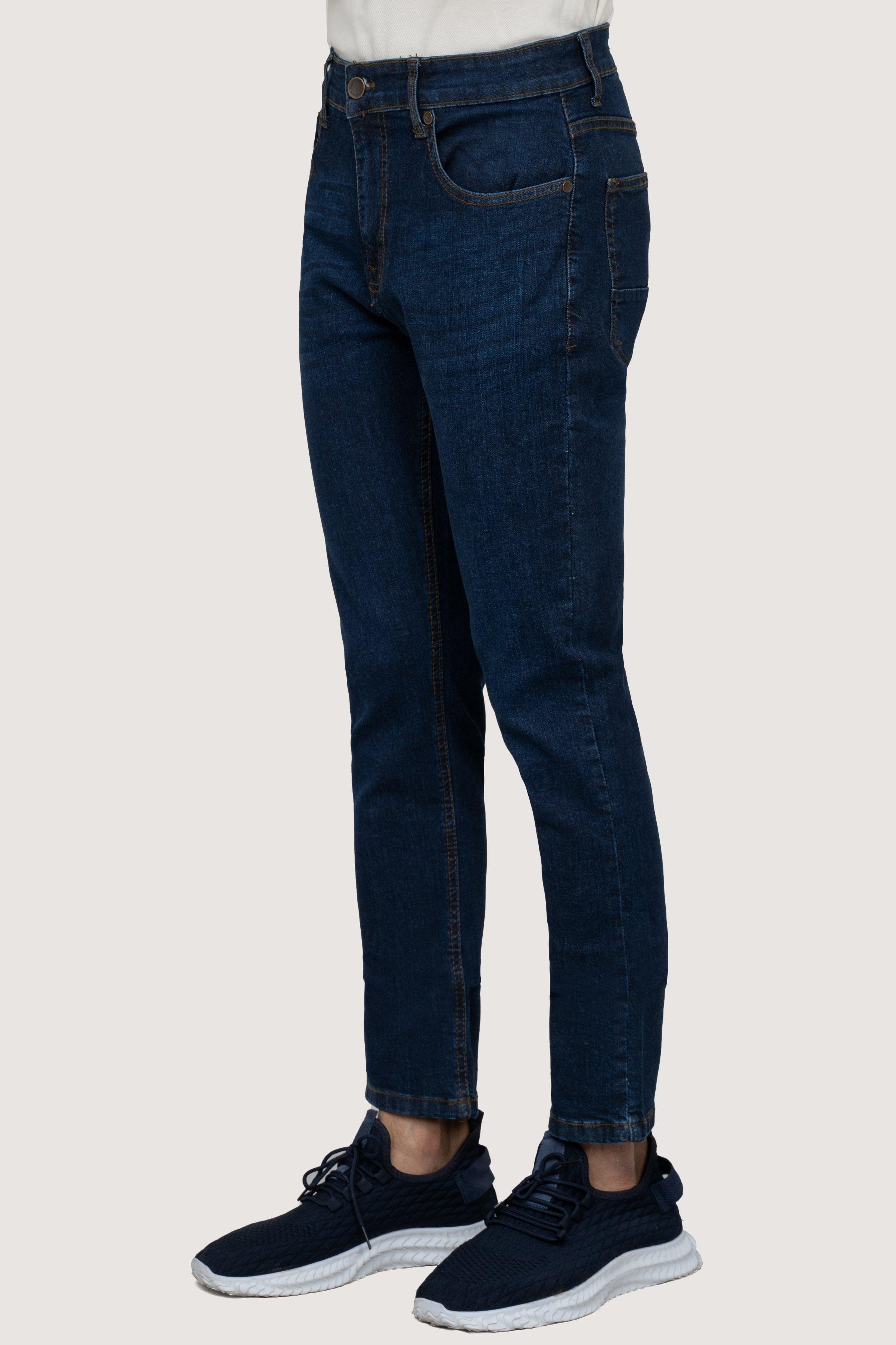 SLIM LEG DENIM JEANS DARK BLUE at Charcoal Clothing