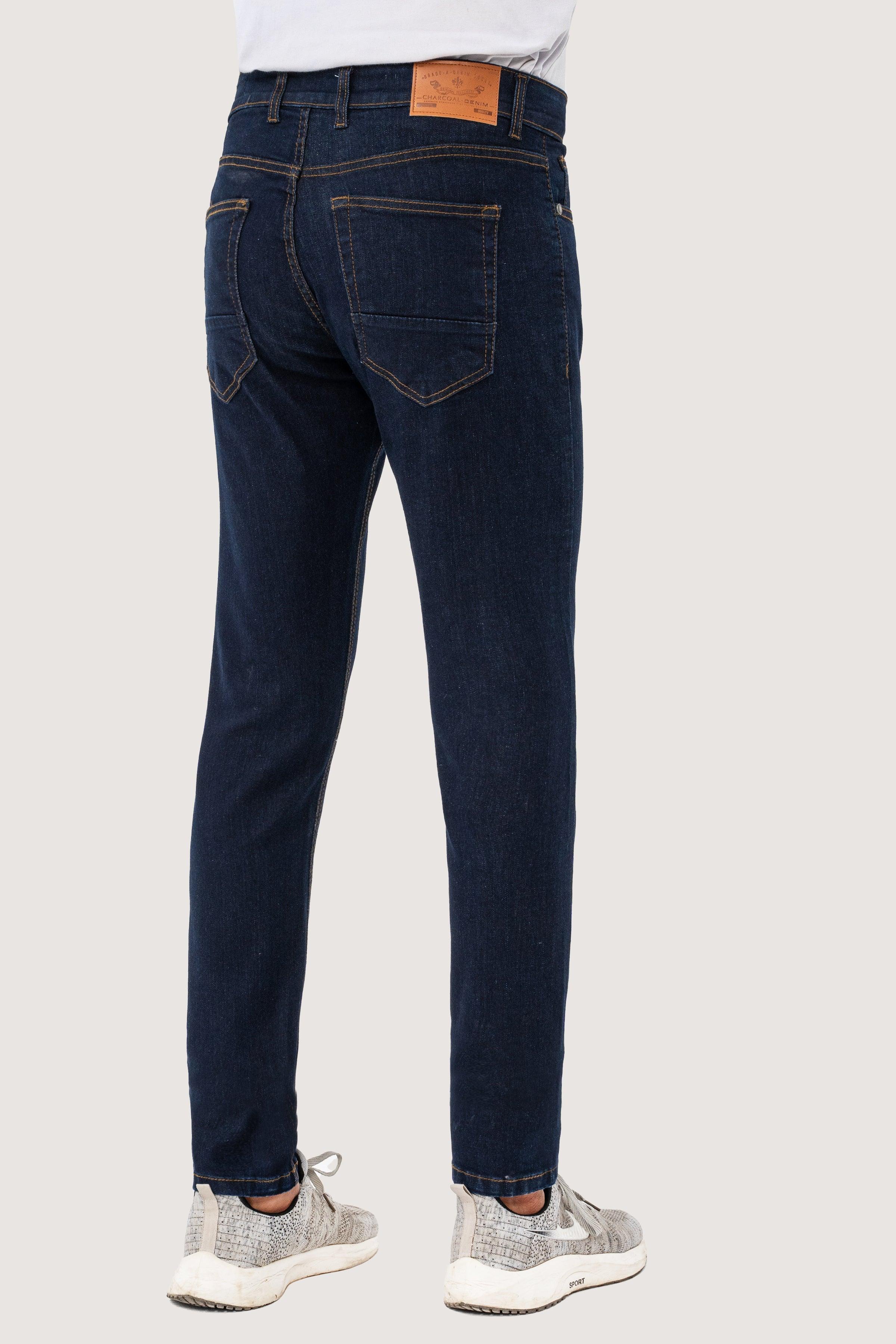 SLIM LEG DENIM JEANS DARK BLUE at Charcoal Clothing