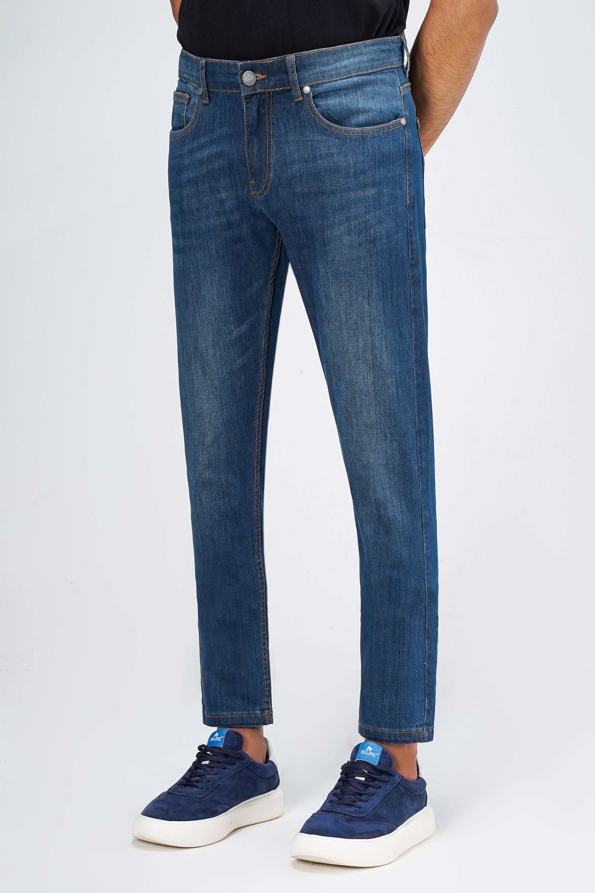SLIM LEG DENIM JEANS DARK BLUE at Charcoal Clothing