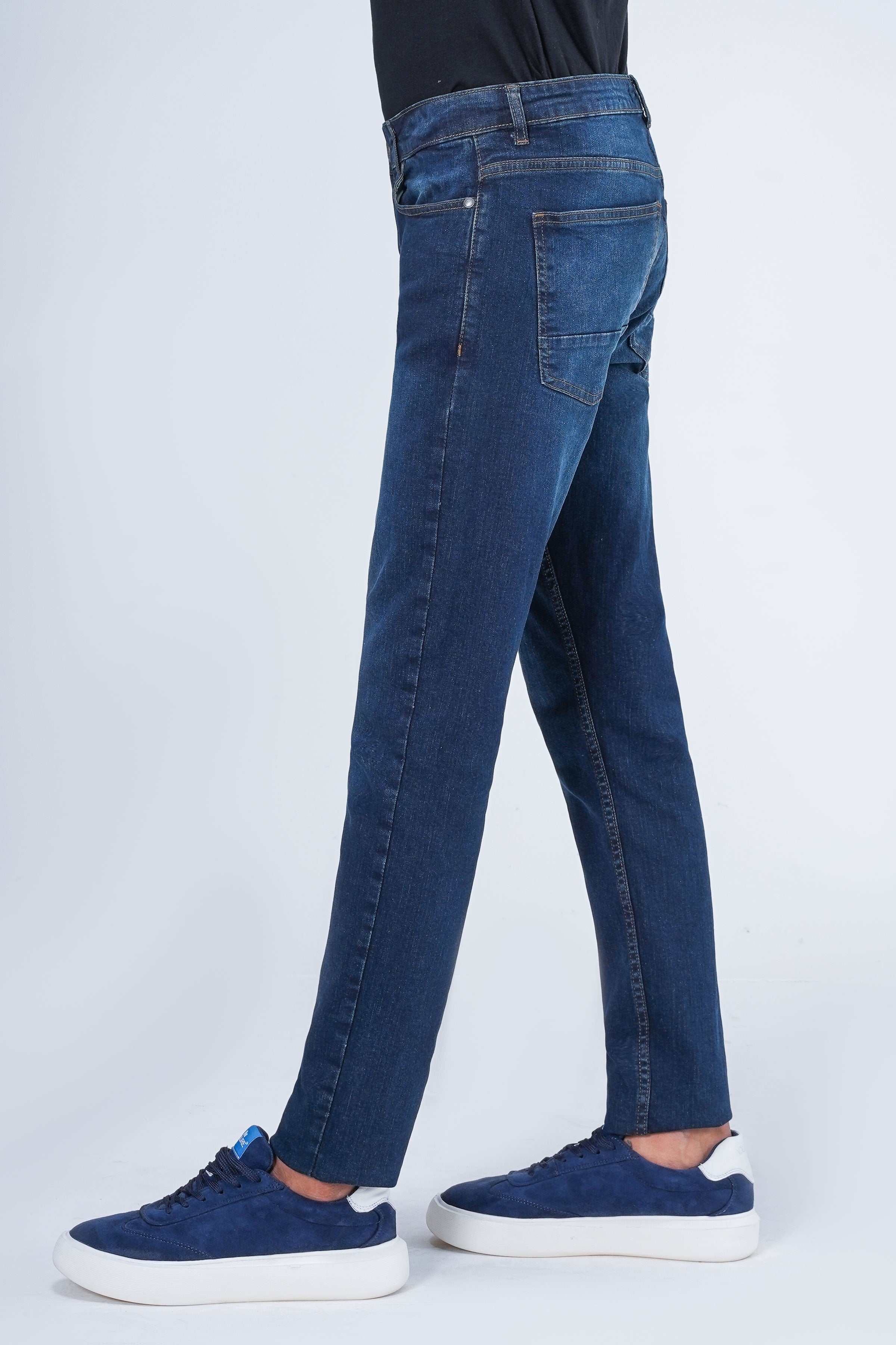 SLIM LEG DENIM JEANS DARK BLUE at Charcoal Clothing