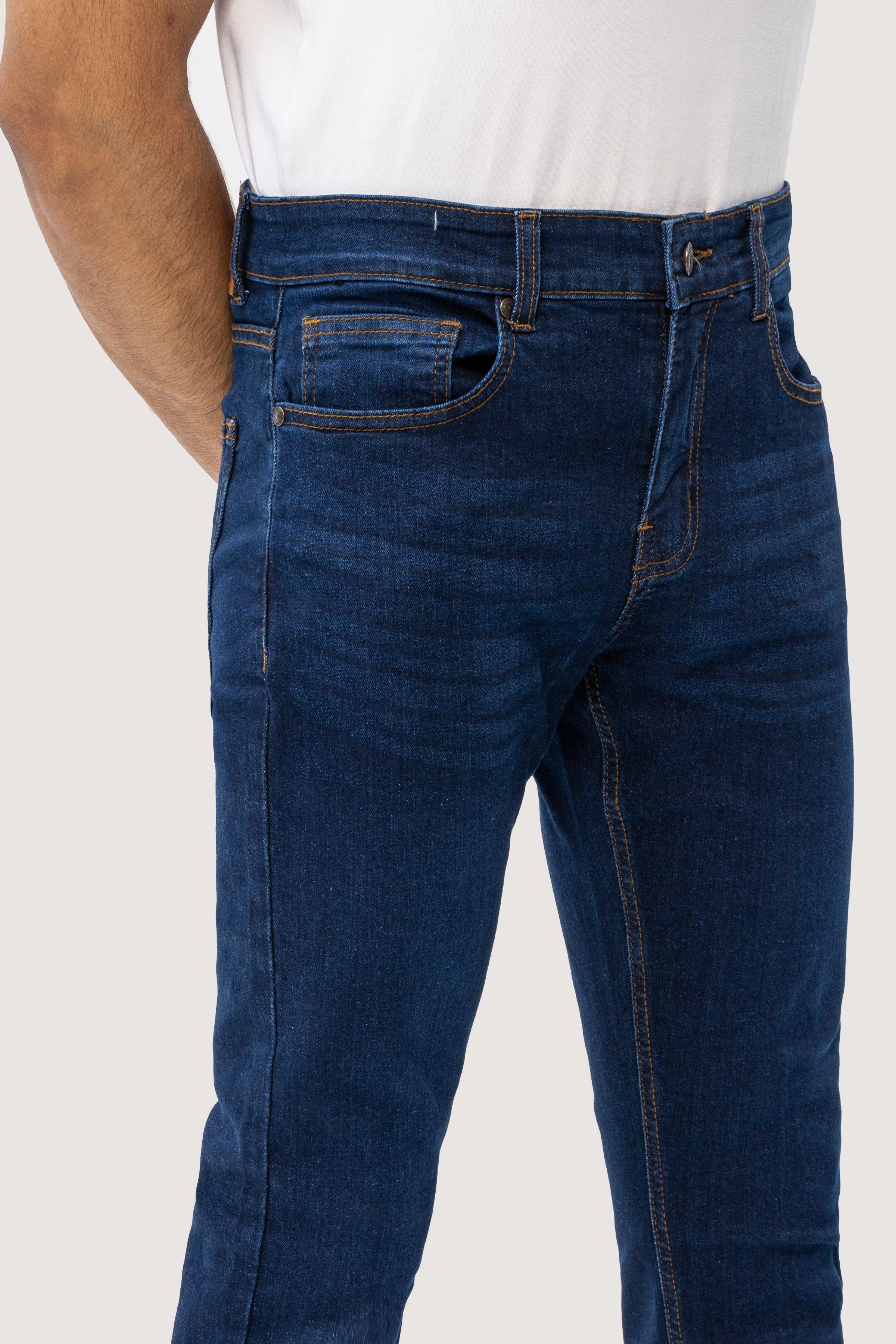 SLIM LEG DENIM JEANS DARK BLUE at Charcoal Clothing