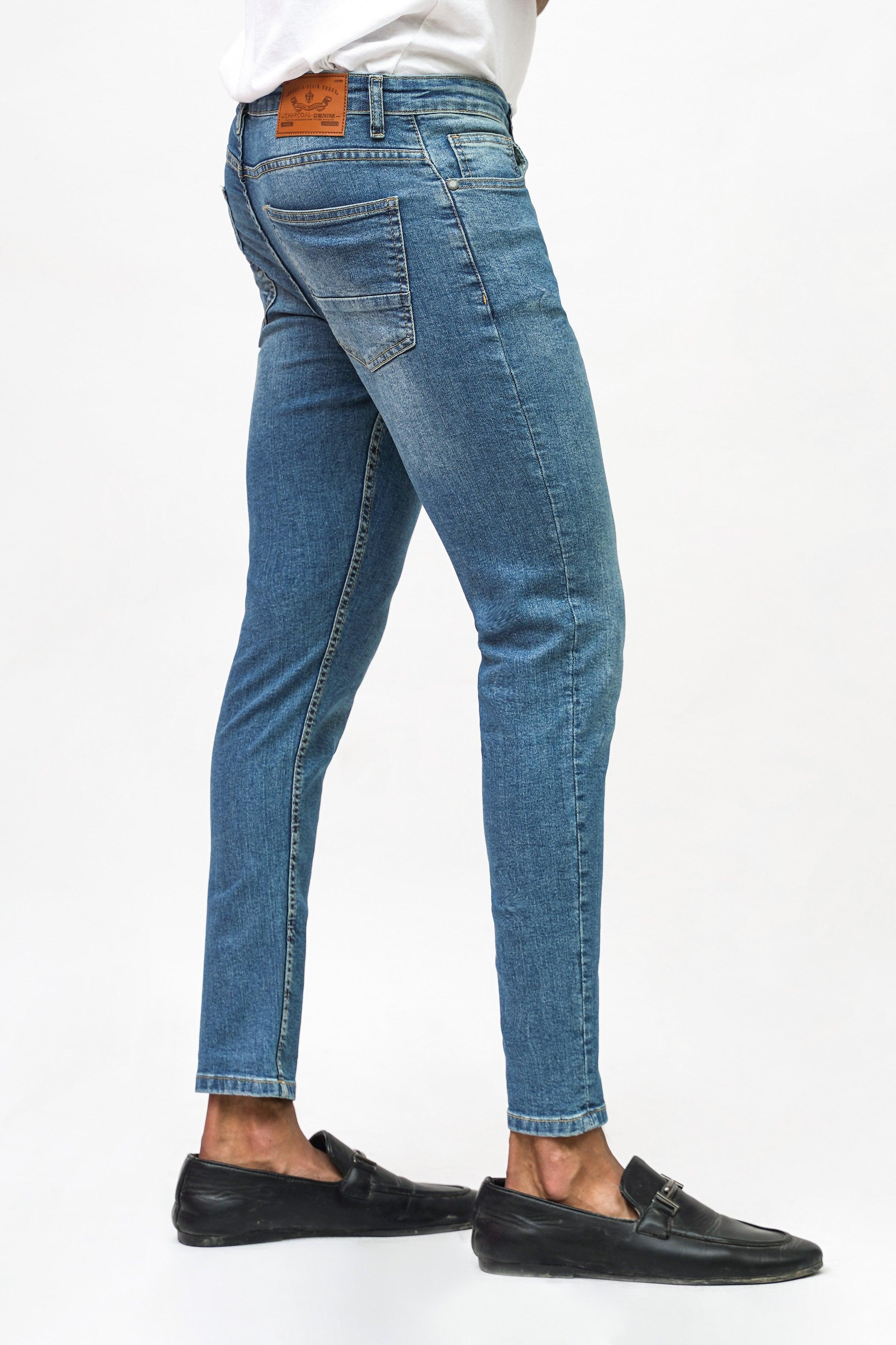 SLIM LEG DENIM JEANS LIGHT BLUE RANDOM at Charcoal Clothing