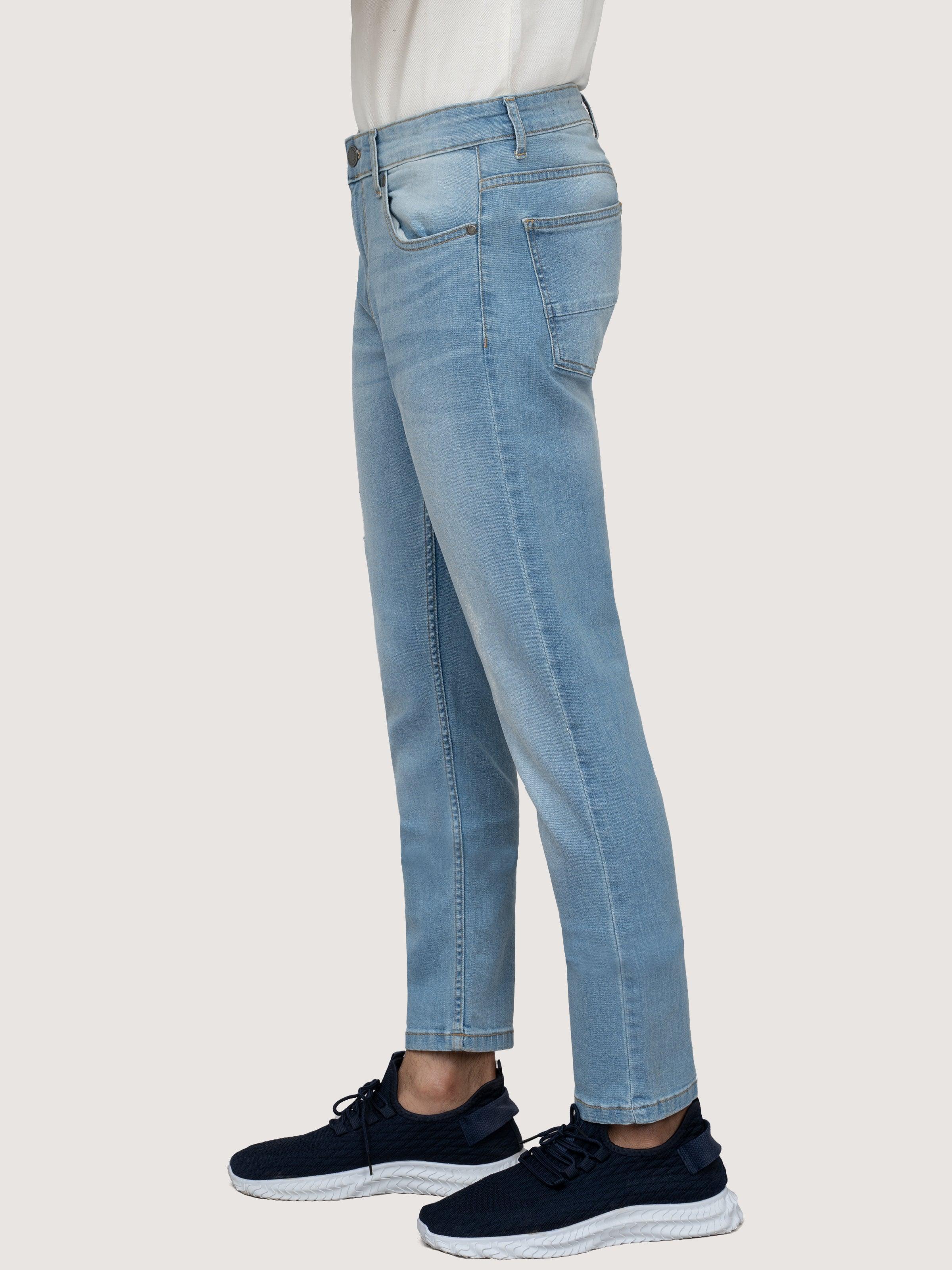 SLIM LEG DENIM JEANS LIGHT BLUE at Charcoal Clothing
