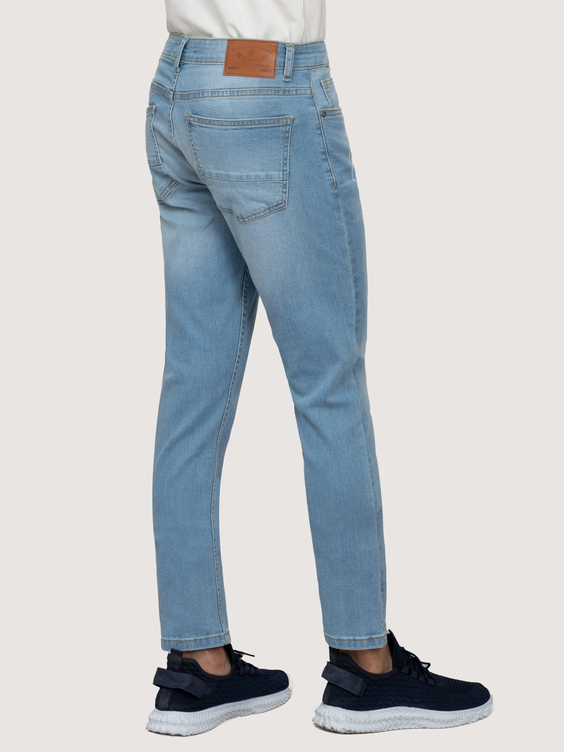 SLIM LEG DENIM JEANS LIGHT BLUE at Charcoal Clothing