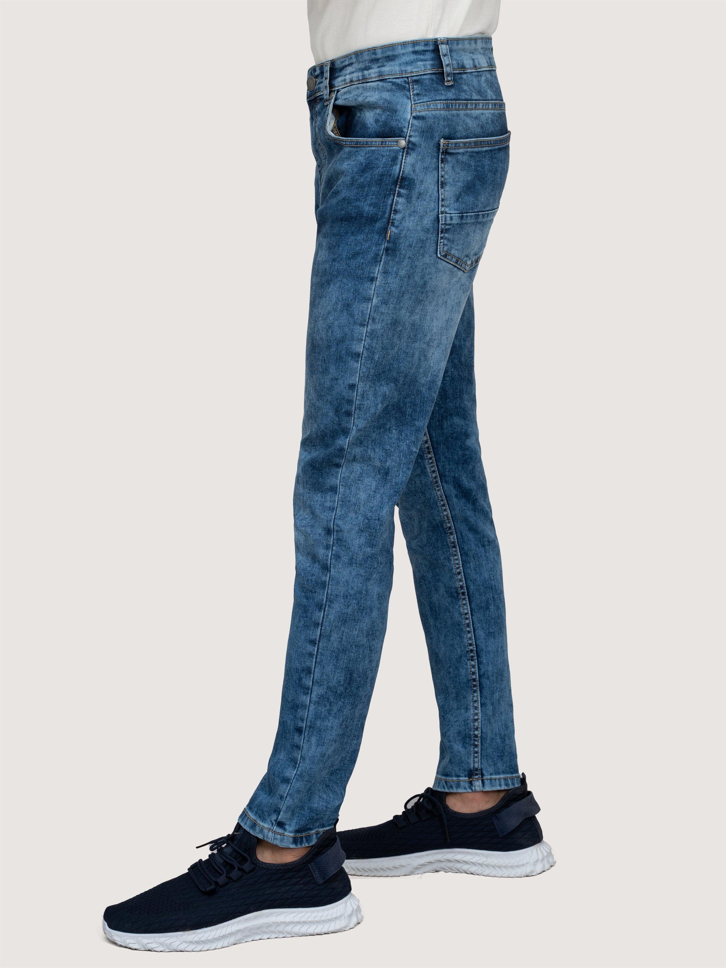 SLIM LEG DENIM JEANS MID BLUE RANDOM at Charcoal Clothing