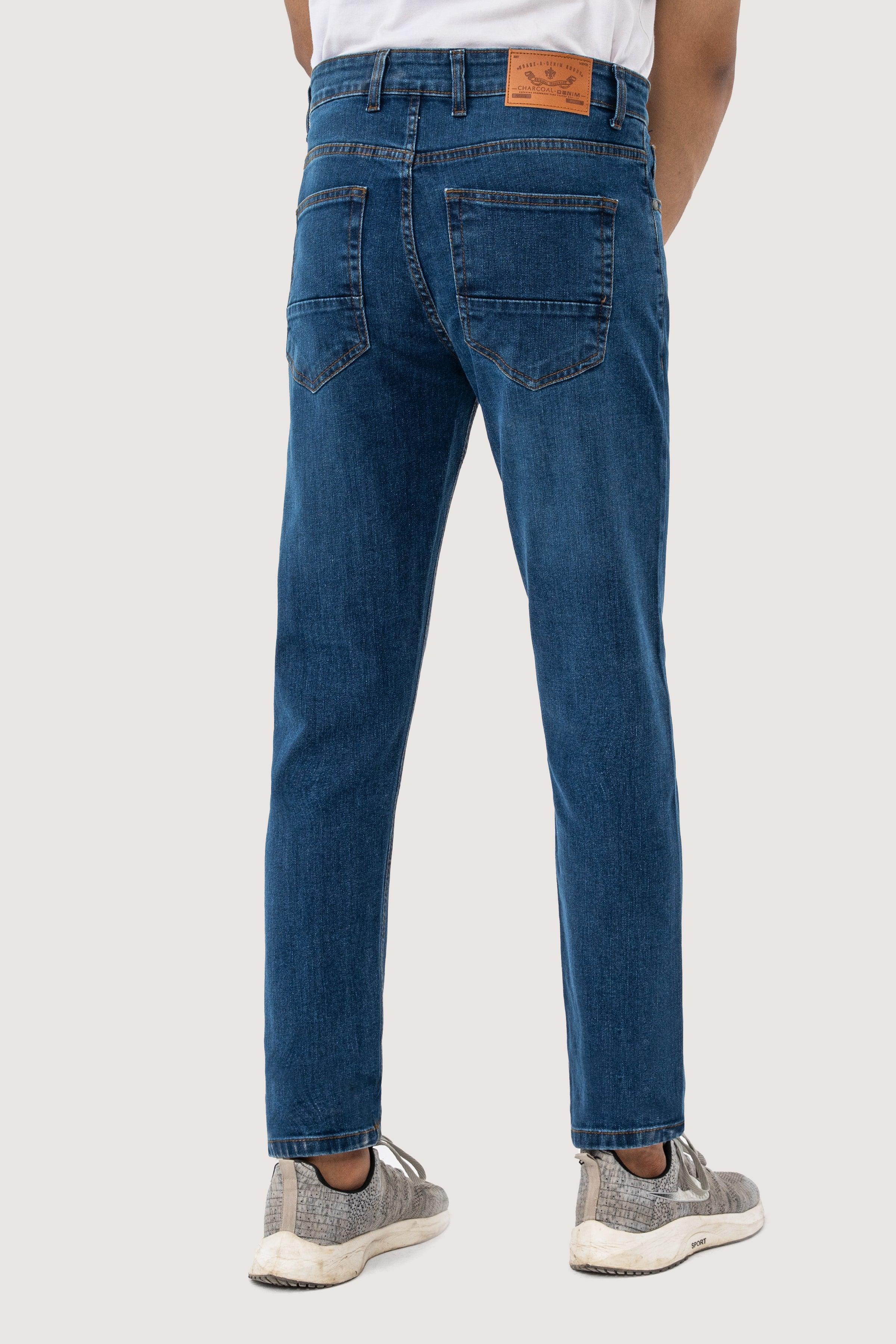 SLIM LEG DENIM JEANS MID BLUE at Charcoal Clothing
