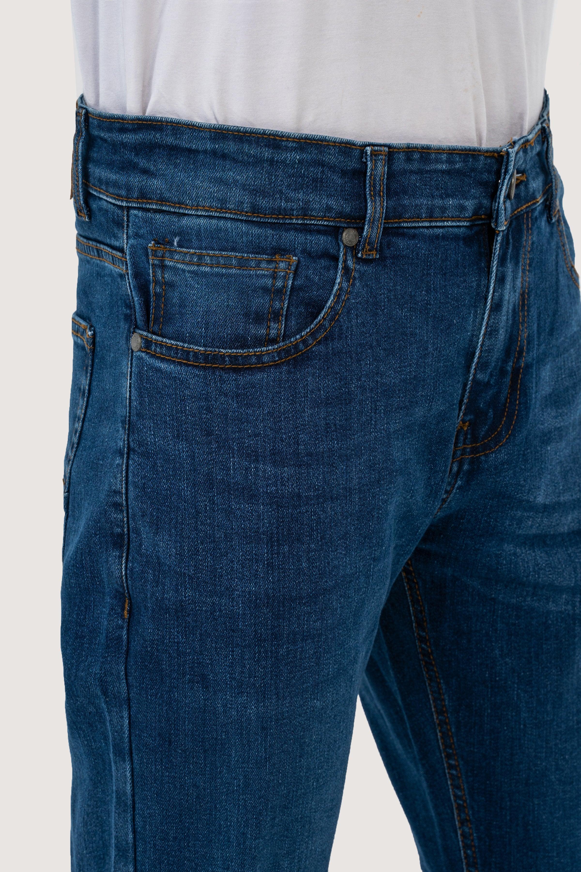 SLIM LEG DENIM JEANS MID BLUE at Charcoal Clothing