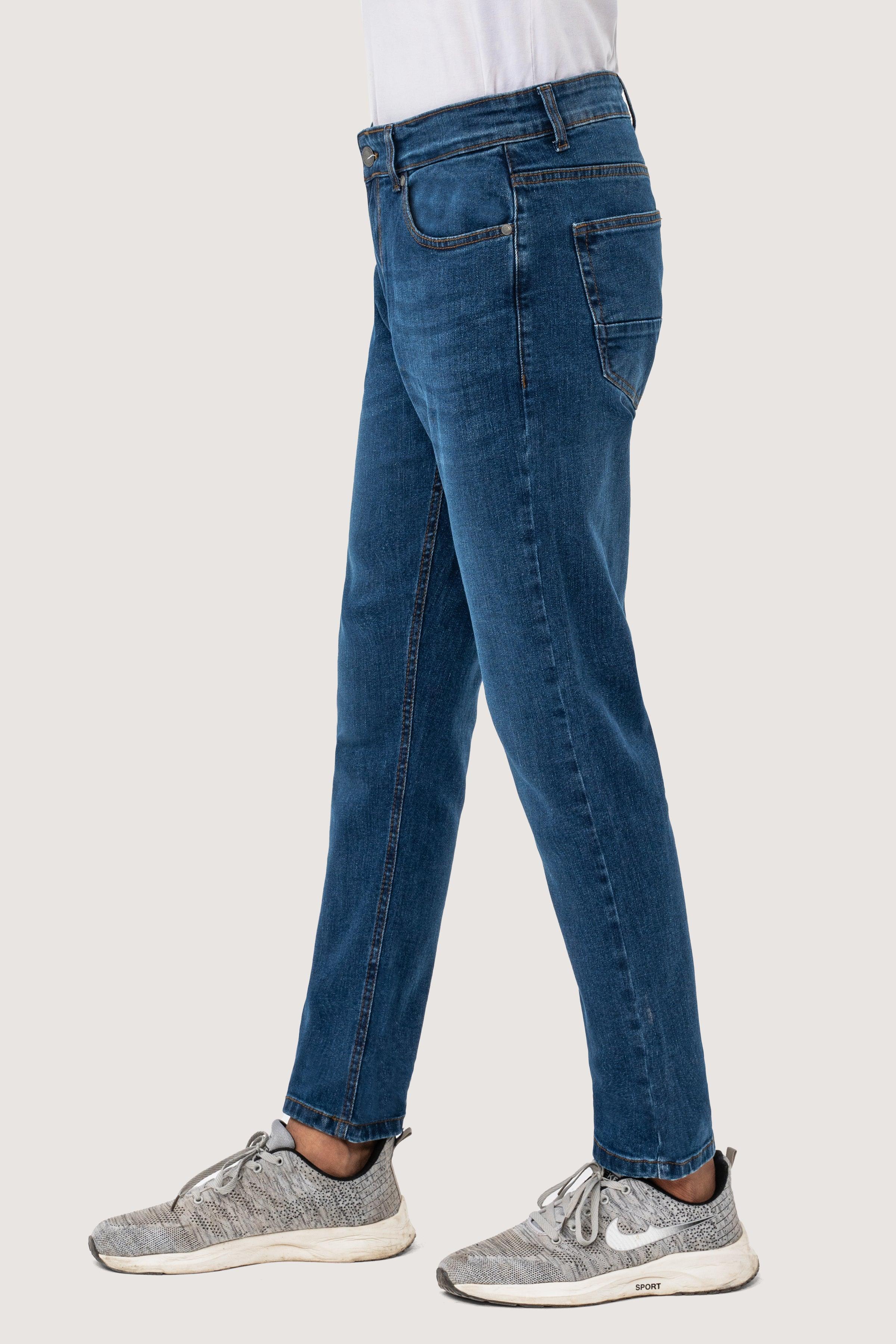 SLIM LEG DENIM JEANS MID BLUE at Charcoal Clothing