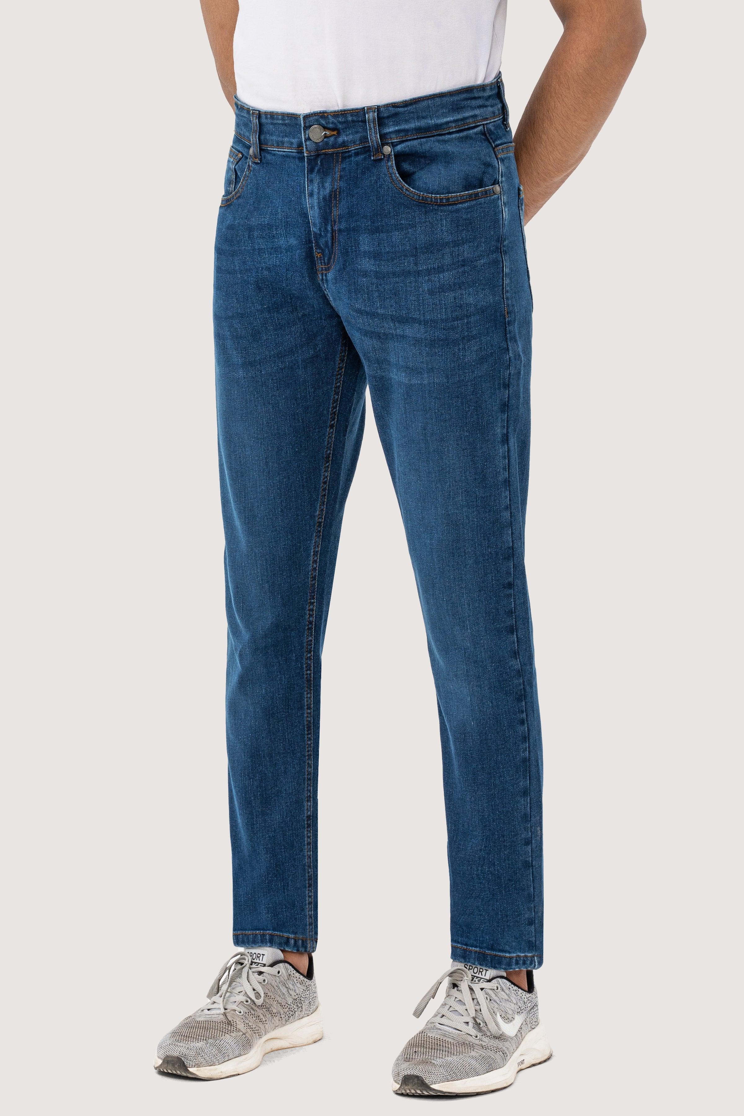 SLIM LEG DENIM JEANS MID BLUE at Charcoal Clothing