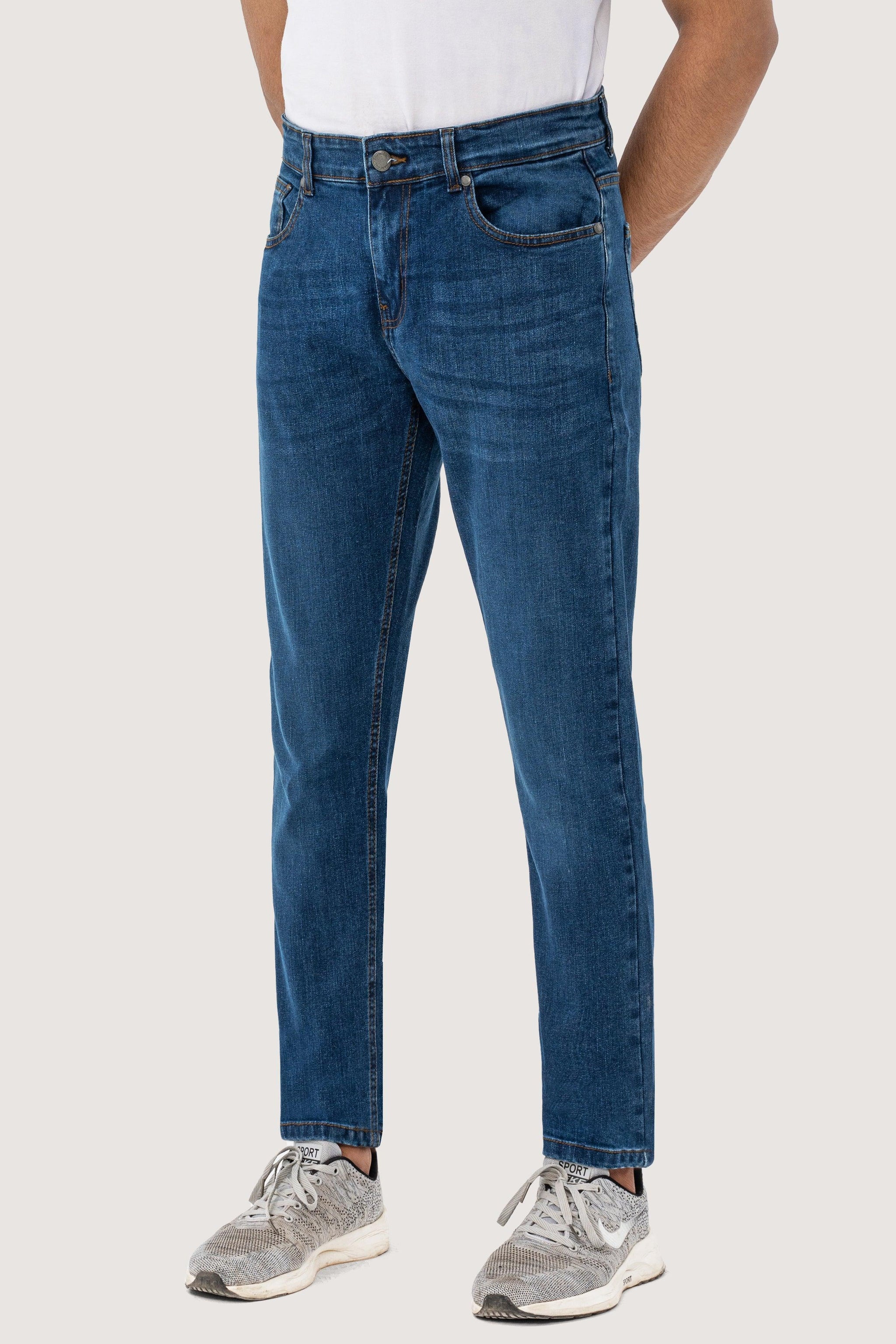 Slim-fit Jeans with Pleats in Blue Denim
