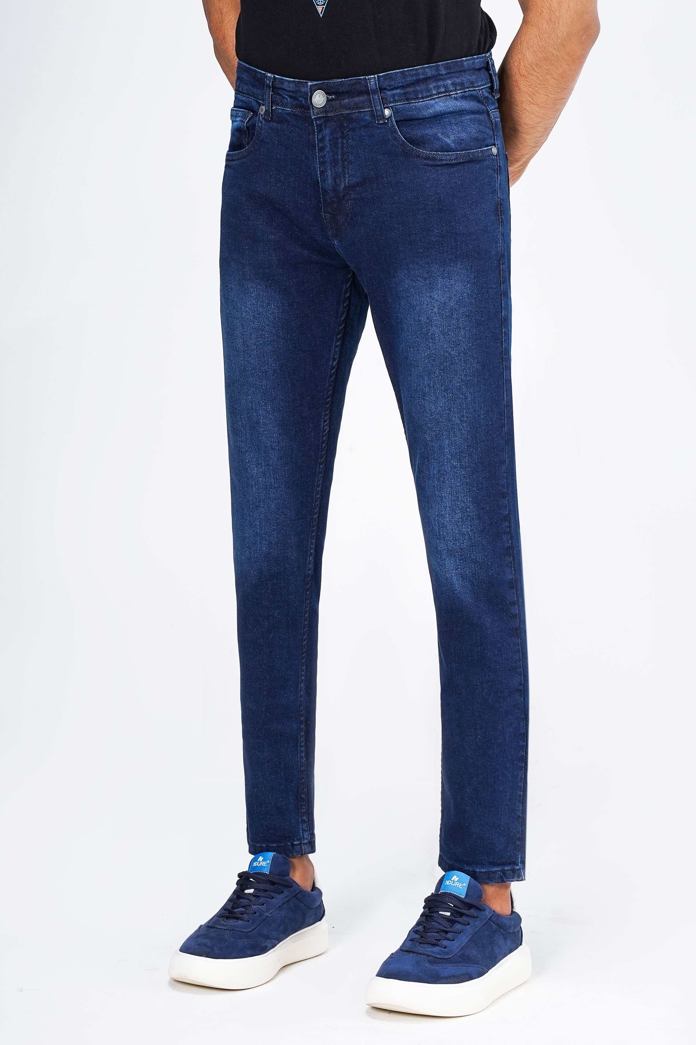 SLIM LEG DENIM JEANS NAVY BLUE at Charcoal Clothing