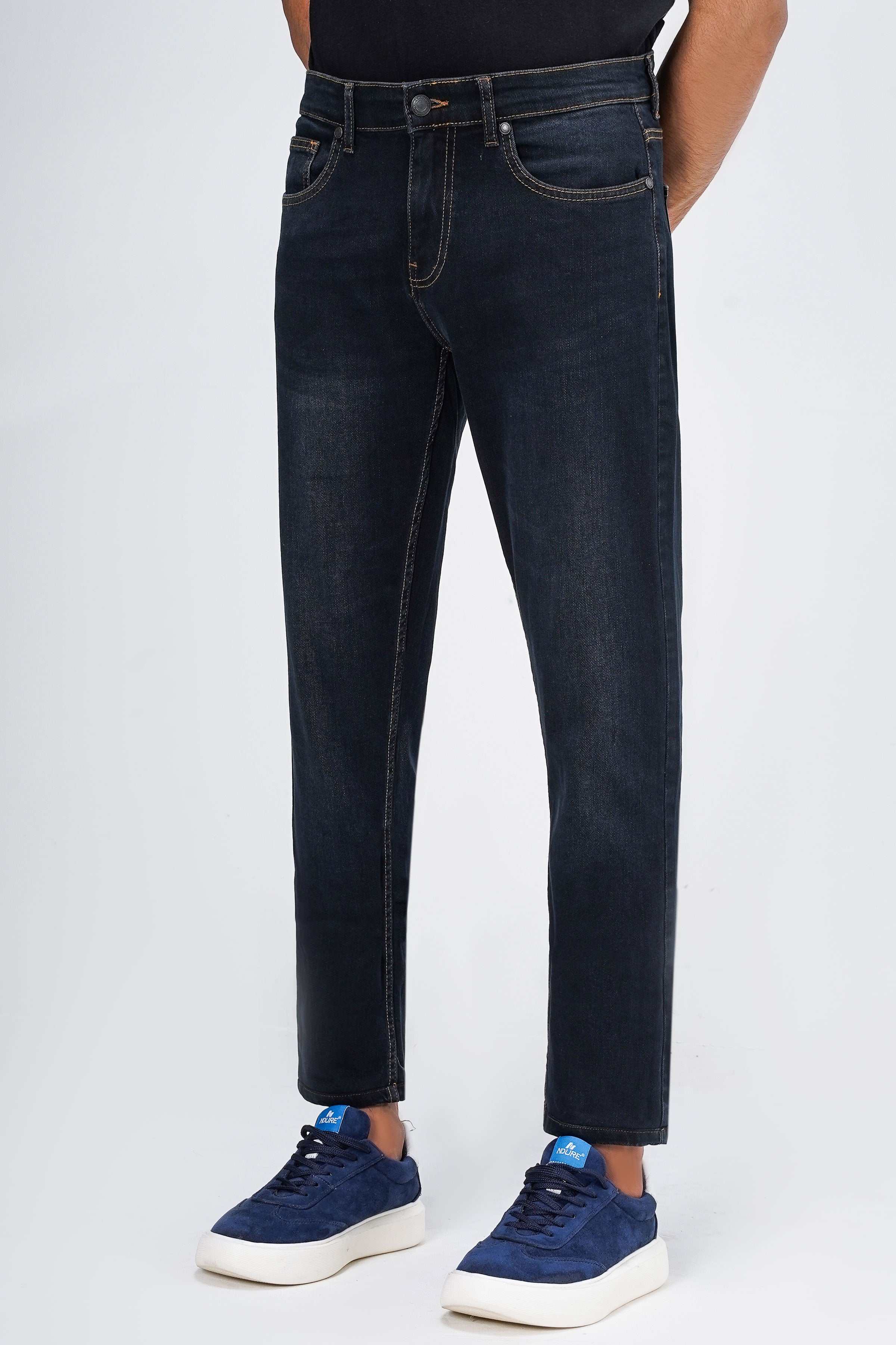 SLIM LEG DENIM JEANS NAVY BLUE at Charcoal Clothing