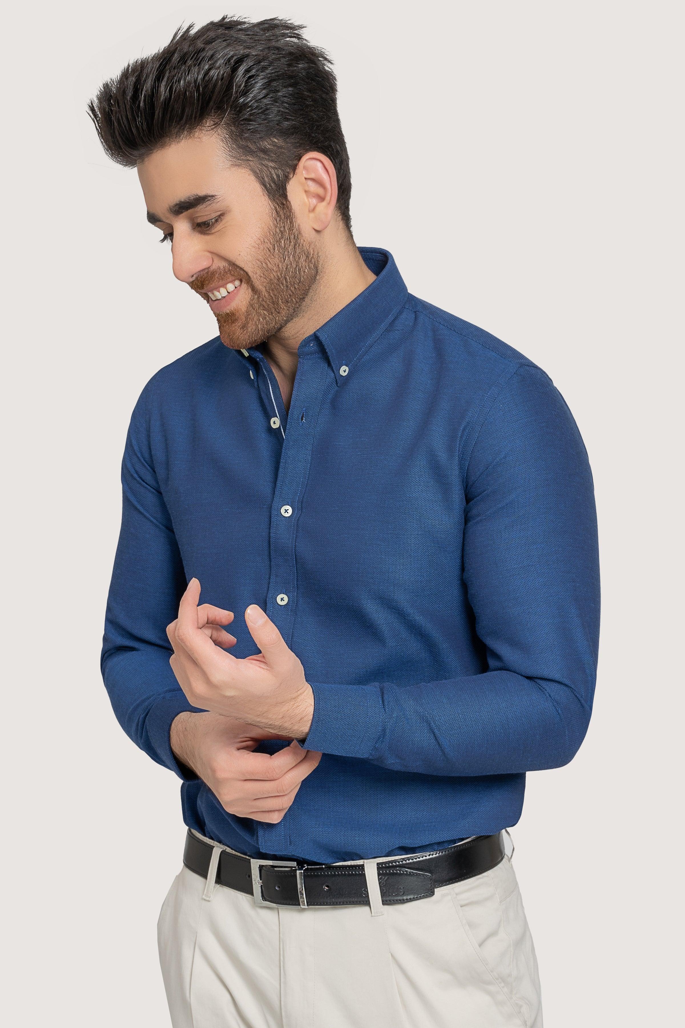 SMART SHIRT BLUE SELF at Charcoal Clothing