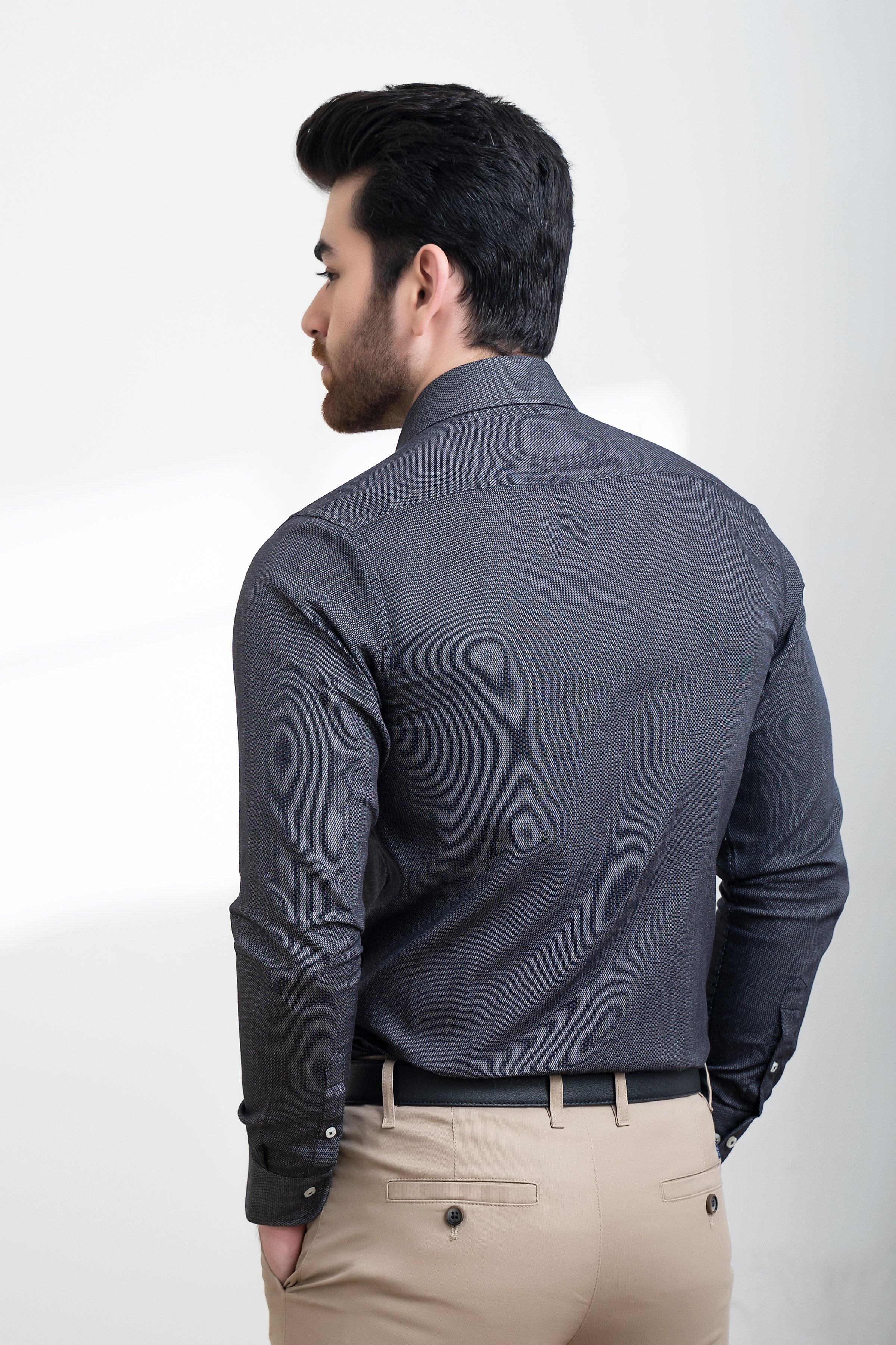 SMART SHIRT BUTTON DOWN FULL SLEEVE BLACK WHITE at Charcoal Clothing