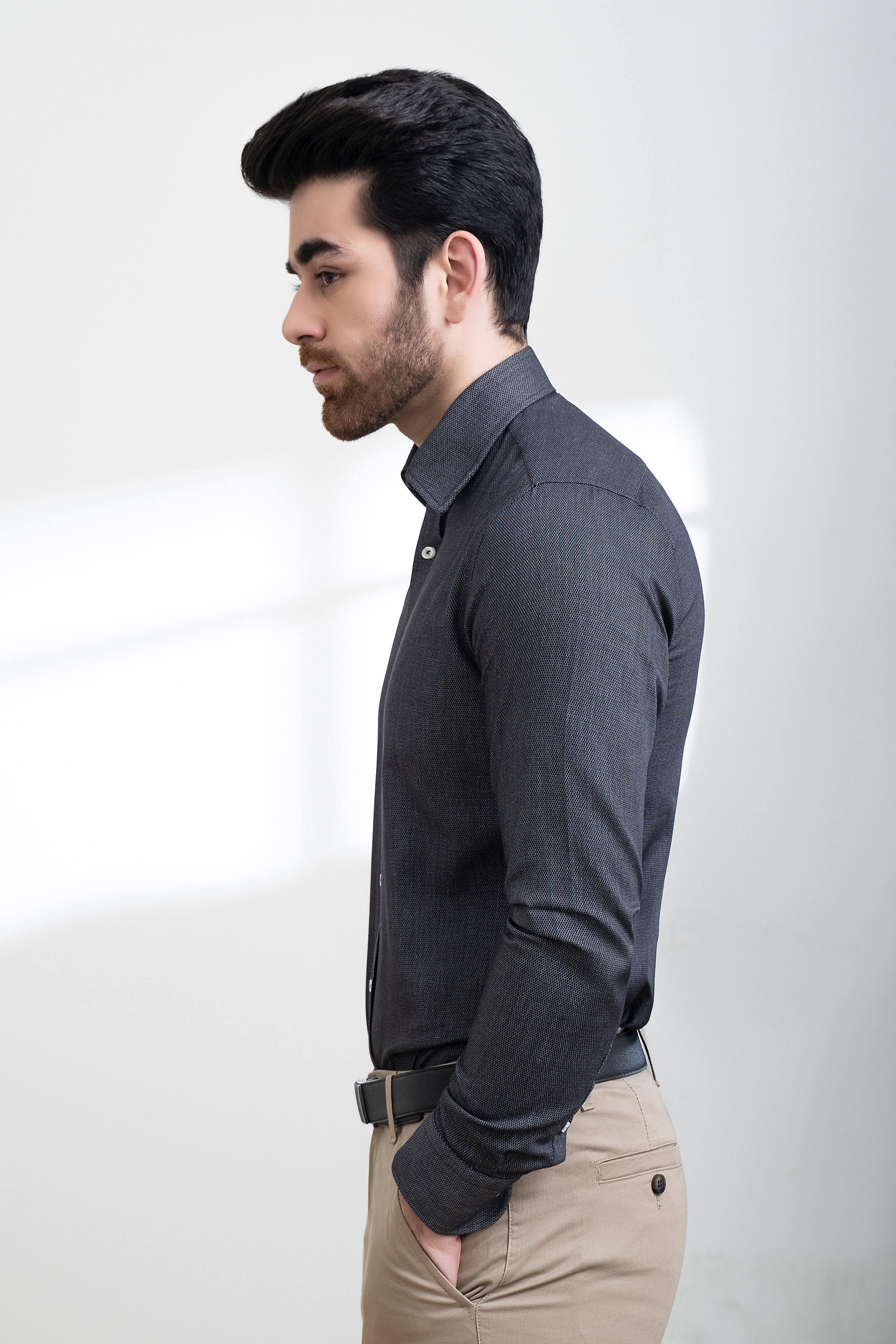 SMART SHIRT BUTTON DOWN FULL SLEEVE BLACK WHITE at Charcoal Clothing