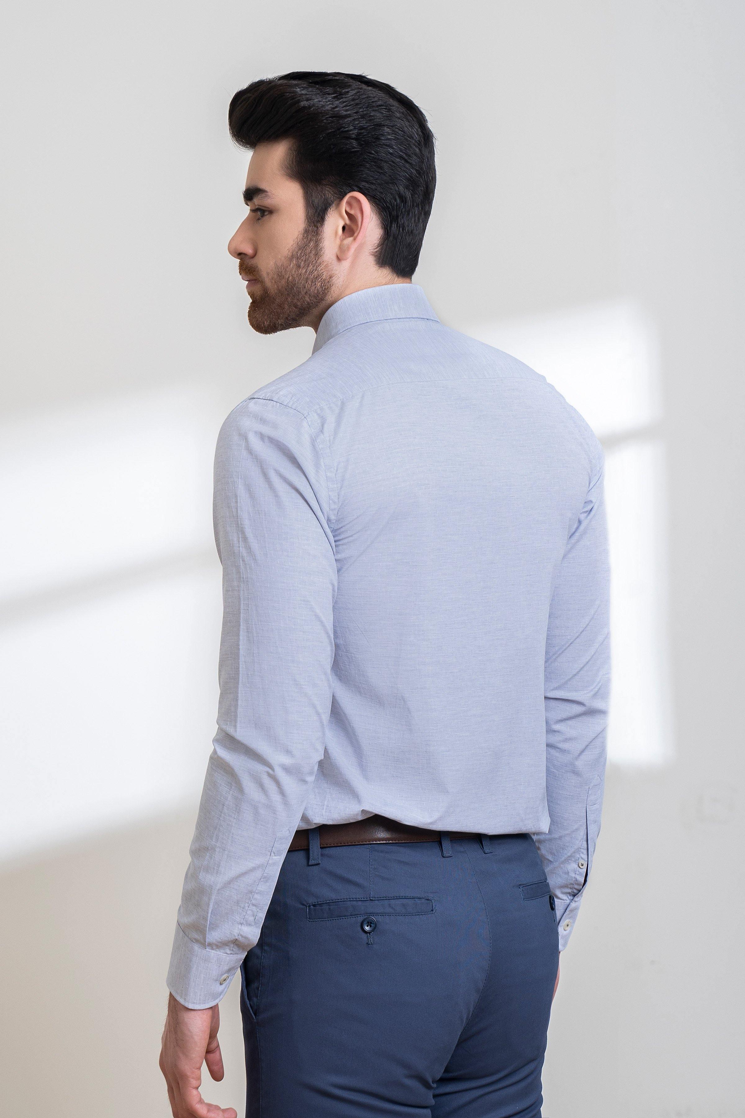 SMART SHIRT BUTTON DOWN FULL SLEEVE GREY WHITE at Charcoal Clothing