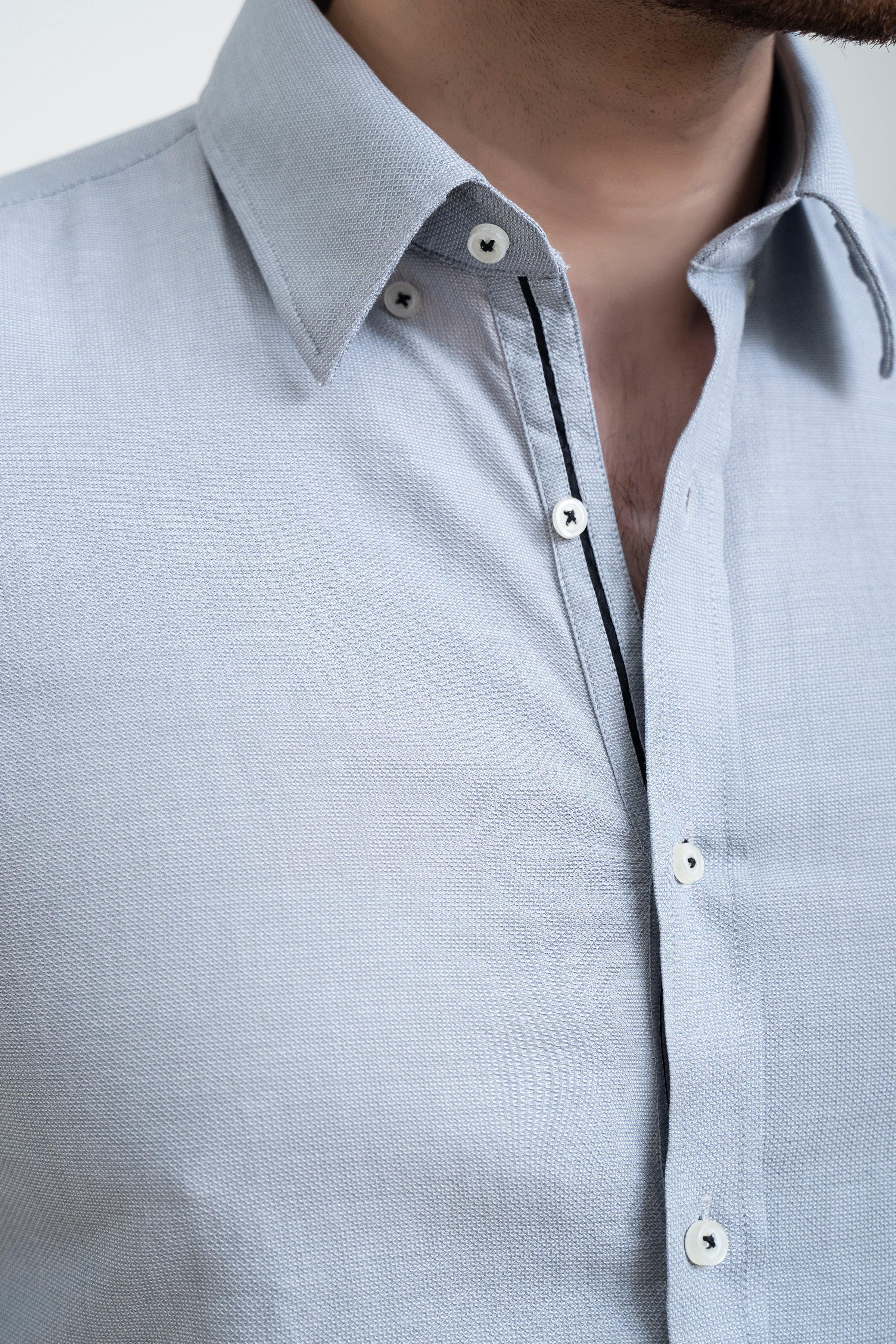 SMART SHIRT BUTTON DOWN FULL SLEEVE LIGHT GREY at Charcoal Clothing