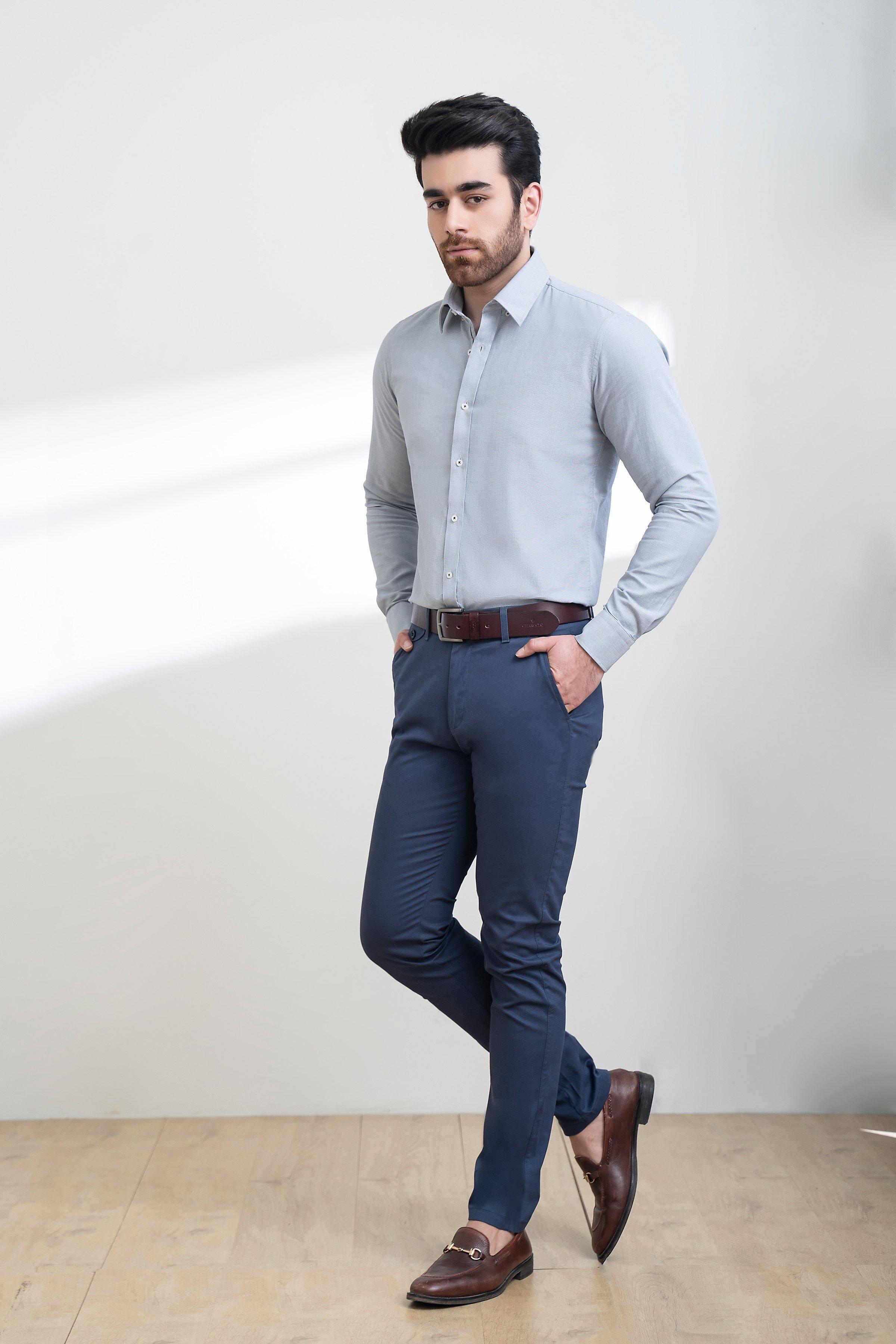 SMART SHIRT BUTTON DOWN FULL SLEEVE LIGHT GREY at Charcoal Clothing