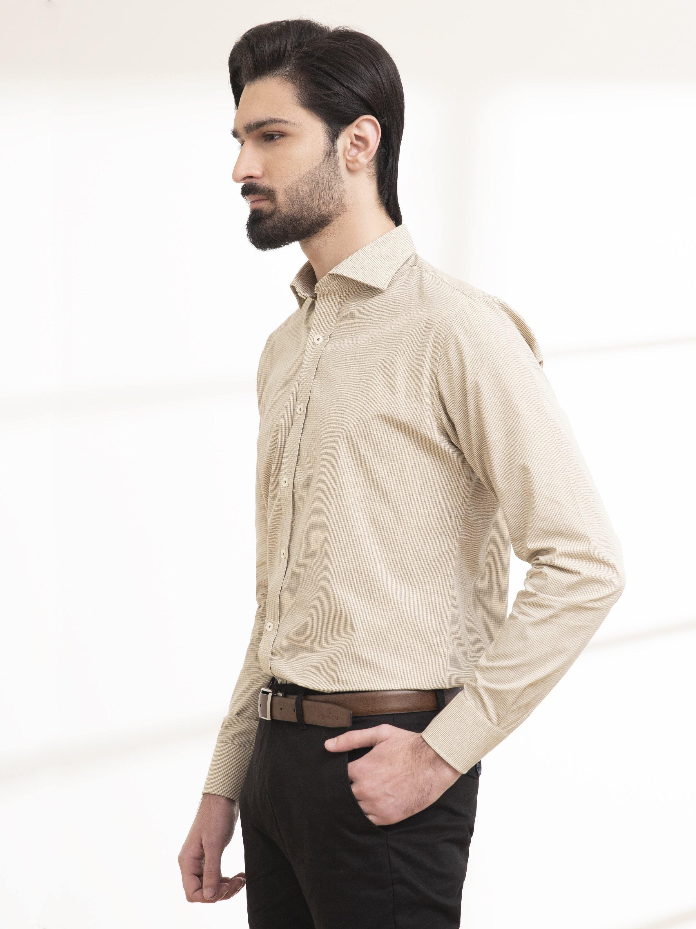 SMART SHIRT BUTTON DOWN FULL SLEEVE LIGHT KHAKI at Charcoal Clothing