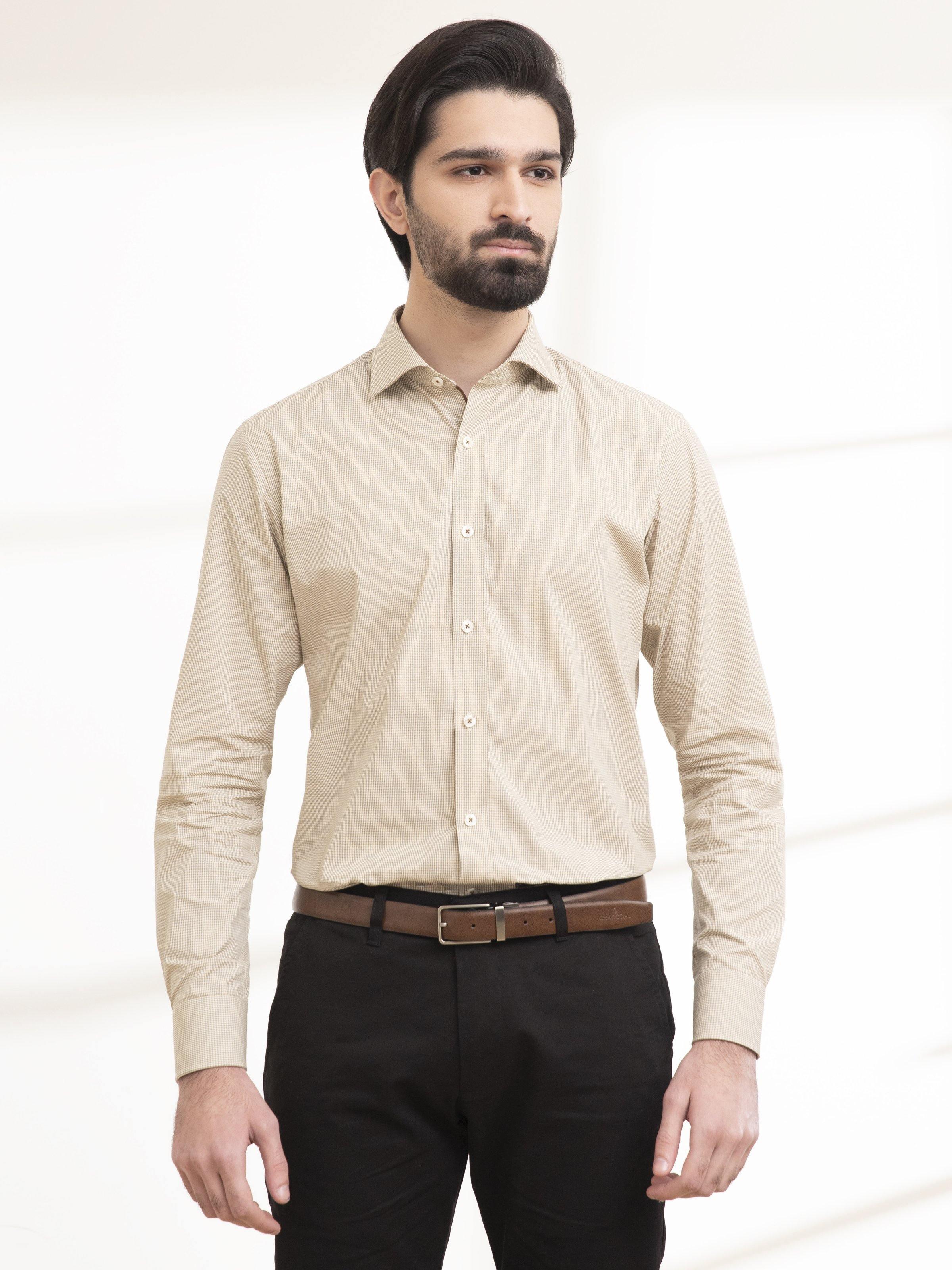 SMART SHIRT BUTTON DOWN FULL SLEEVE LIGHT KHAKI at Charcoal Clothing