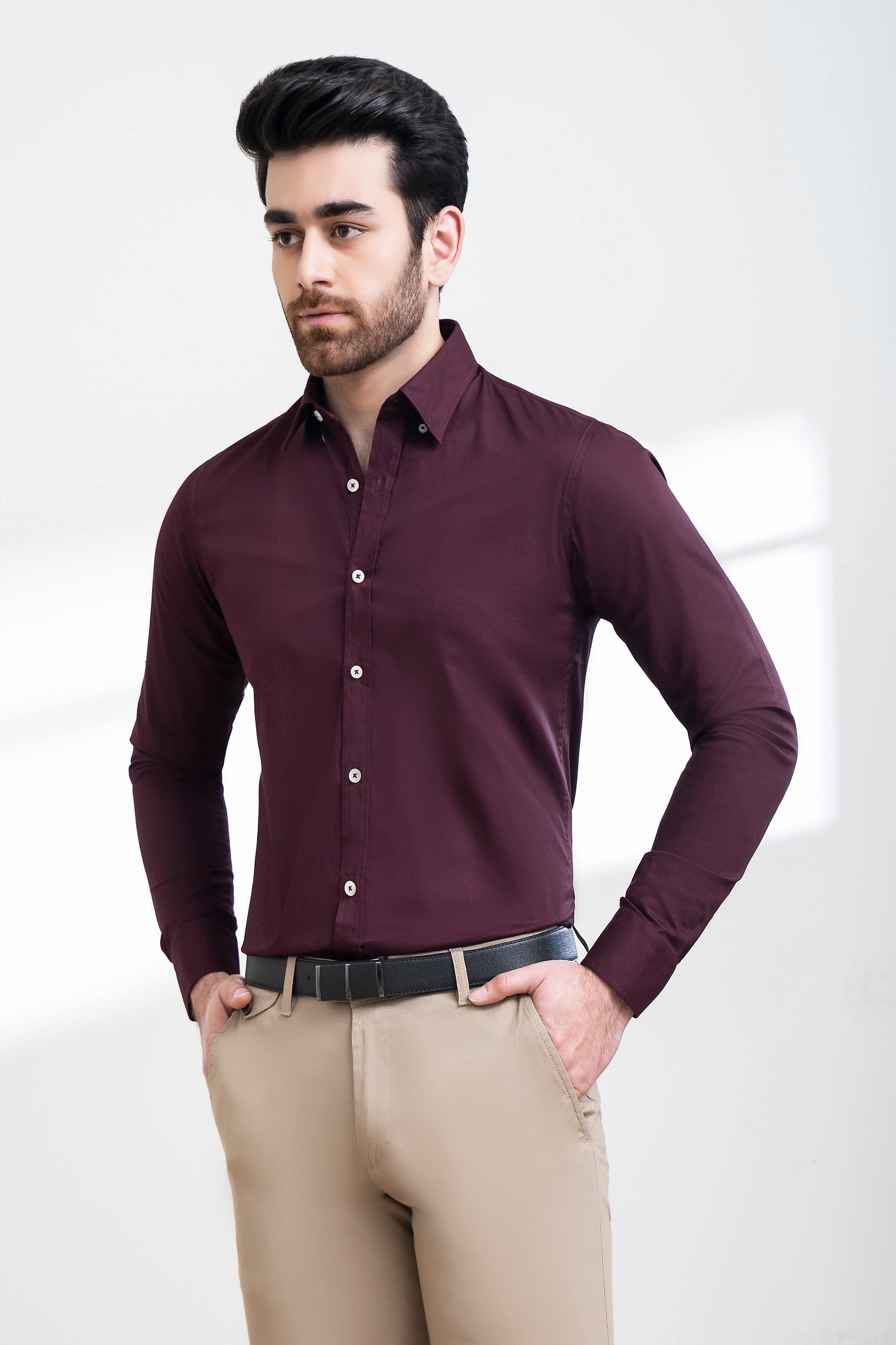SMART SHIRT BUTTON DOWN FULL SLEEVE MAROON at Charcoal Clothing
