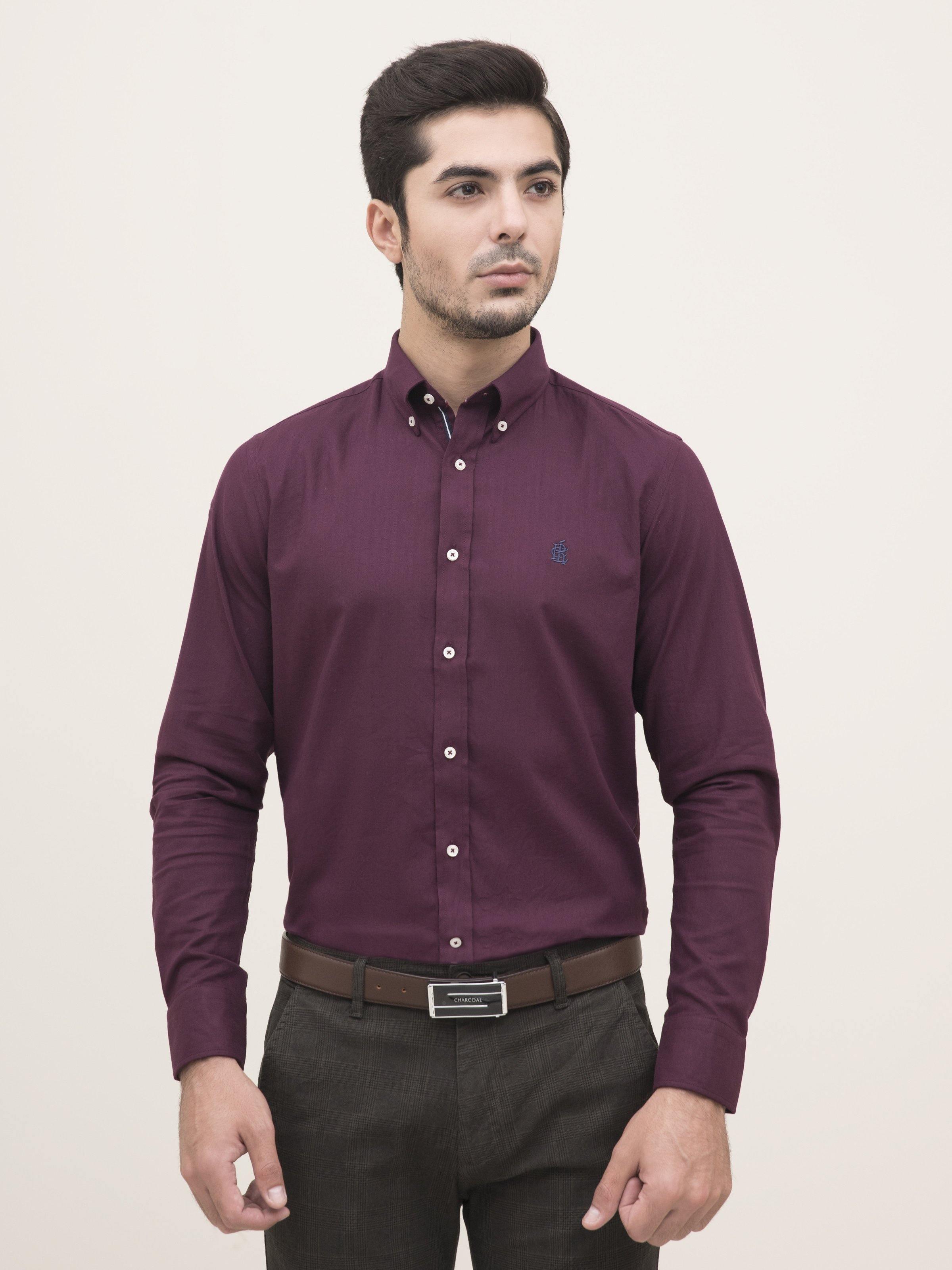 SMART SHIRT BUTTON DOWN FULL SLEEVE MAROON at Charcoal Clothing