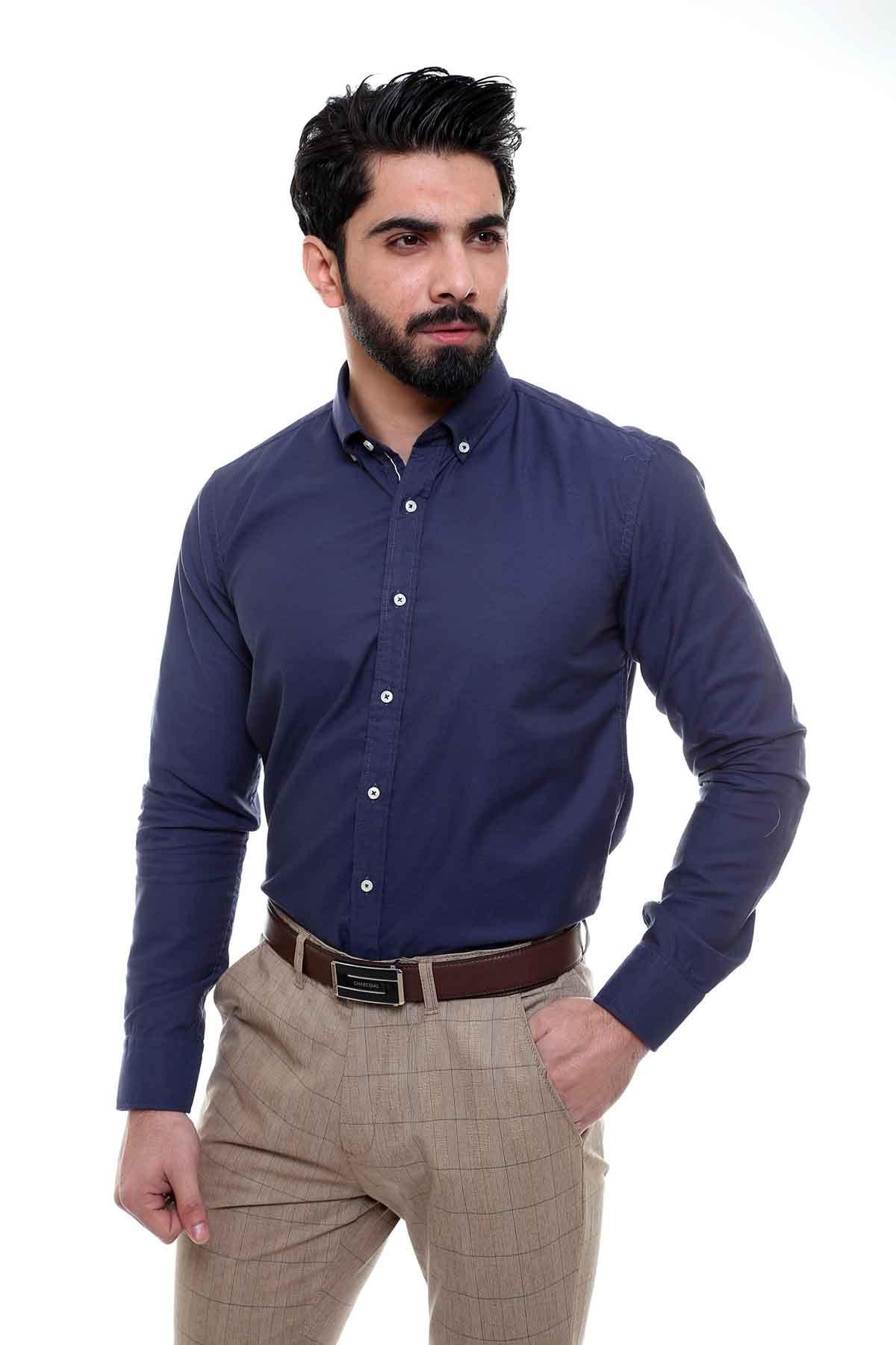 SMART SHIRT BUTTON DOWN FULL SLEEVE NAVY at Charcoal Clothing
