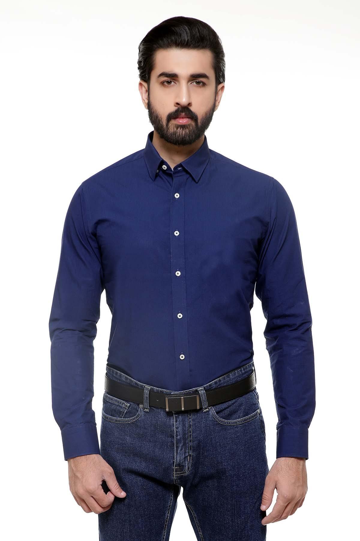 SMART SHIRT BUTTON DOWN FULL SLEEVE NAVY at Charcoal Clothing