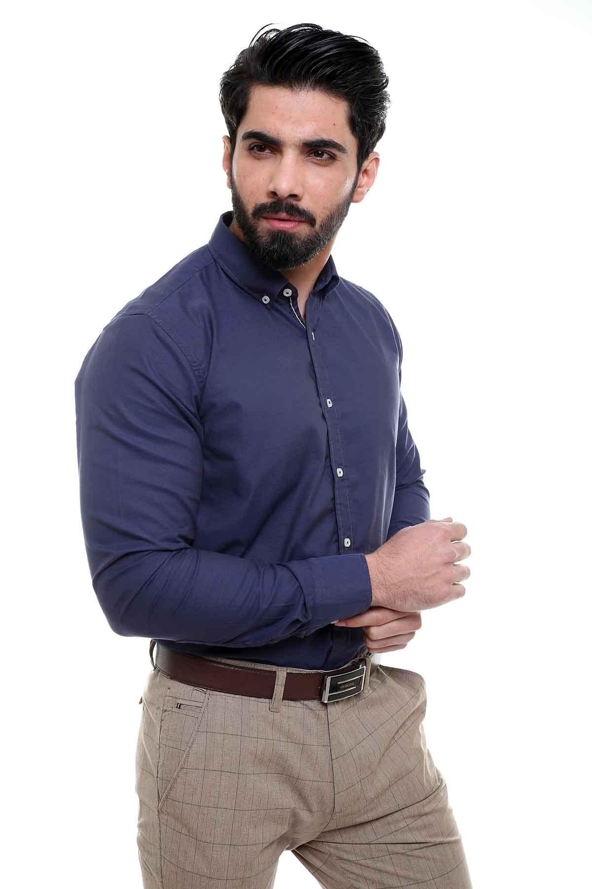 SMART SHIRT BUTTON DOWN FULL SLEEVE NAVY at Charcoal Clothing