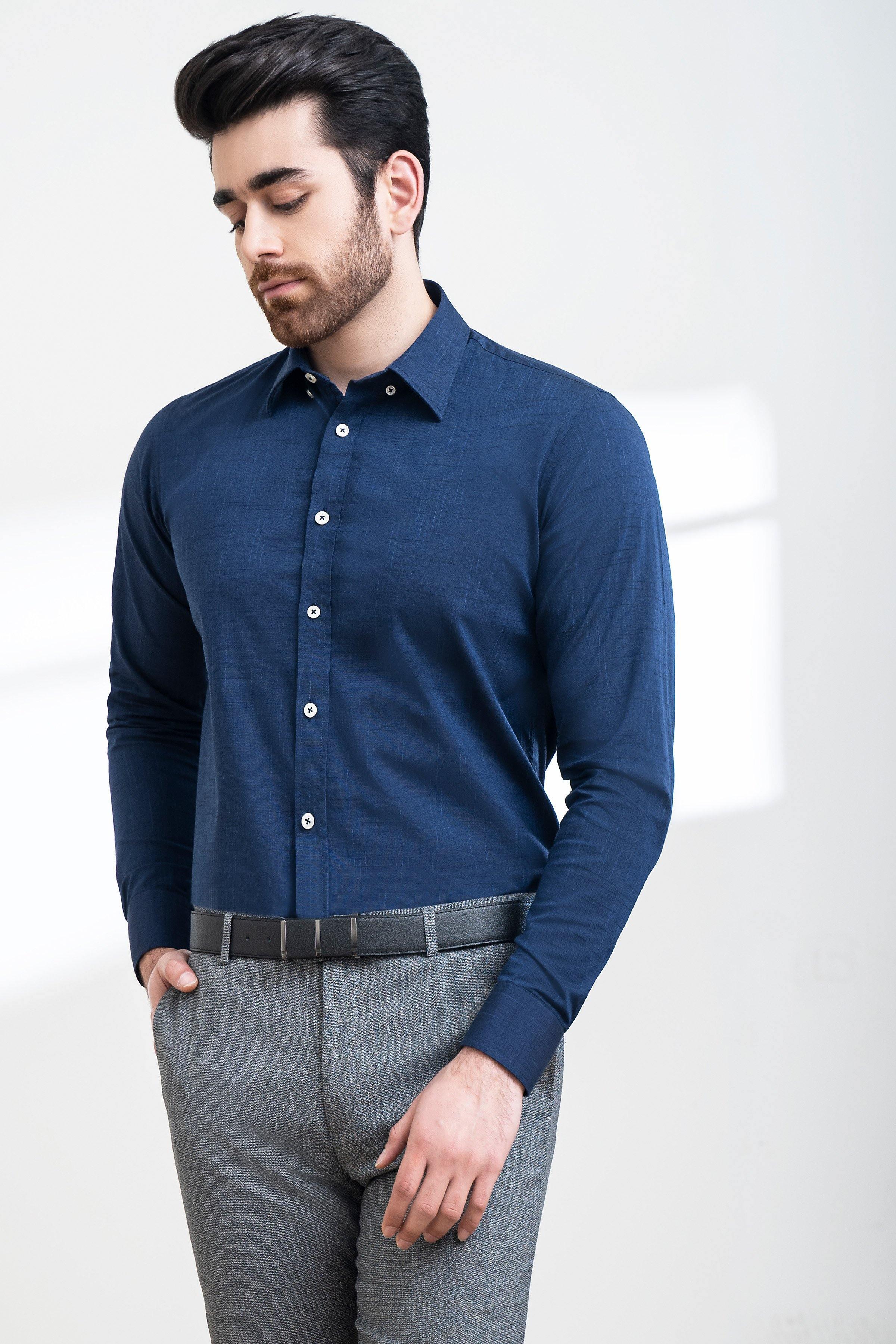 SMART SHIRT BUTTON DOWN FULL SLEEVE NAVY at Charcoal Clothing
