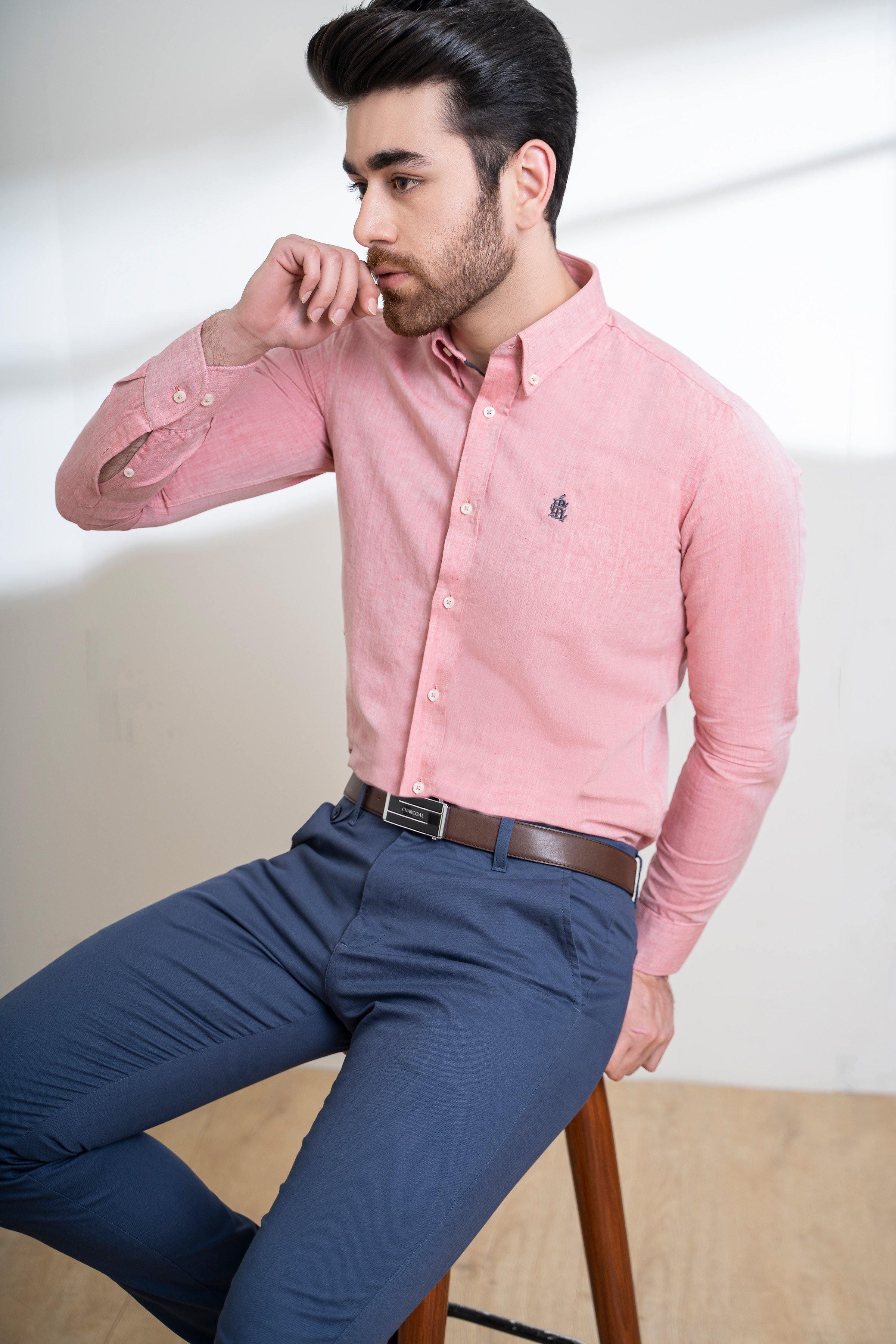 SMART SHIRT BUTTON DOWN FULL SLEEVE RED WHITE at Charcoal Clothing