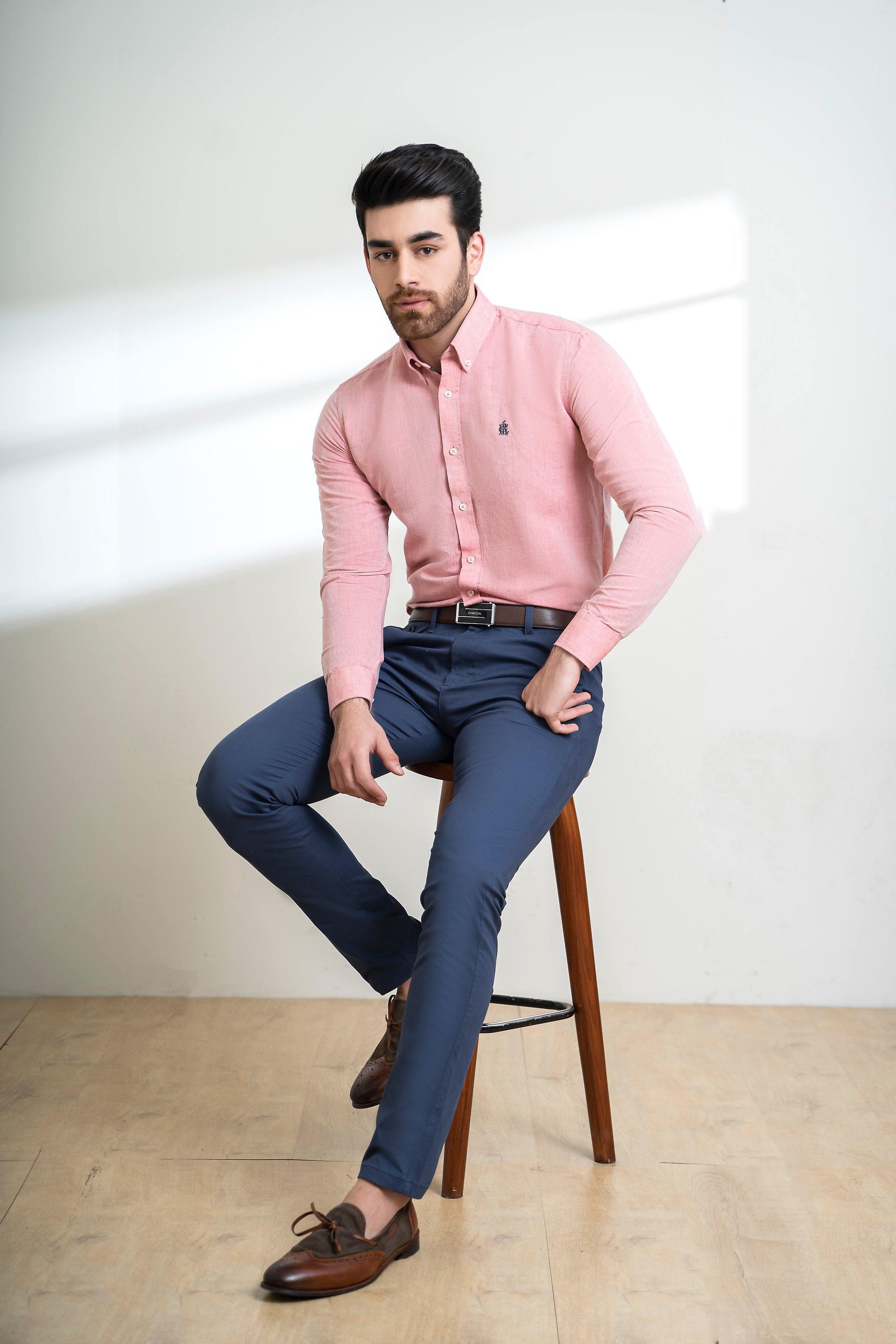 SMART SHIRT BUTTON DOWN FULL SLEEVE RED WHITE at Charcoal Clothing
