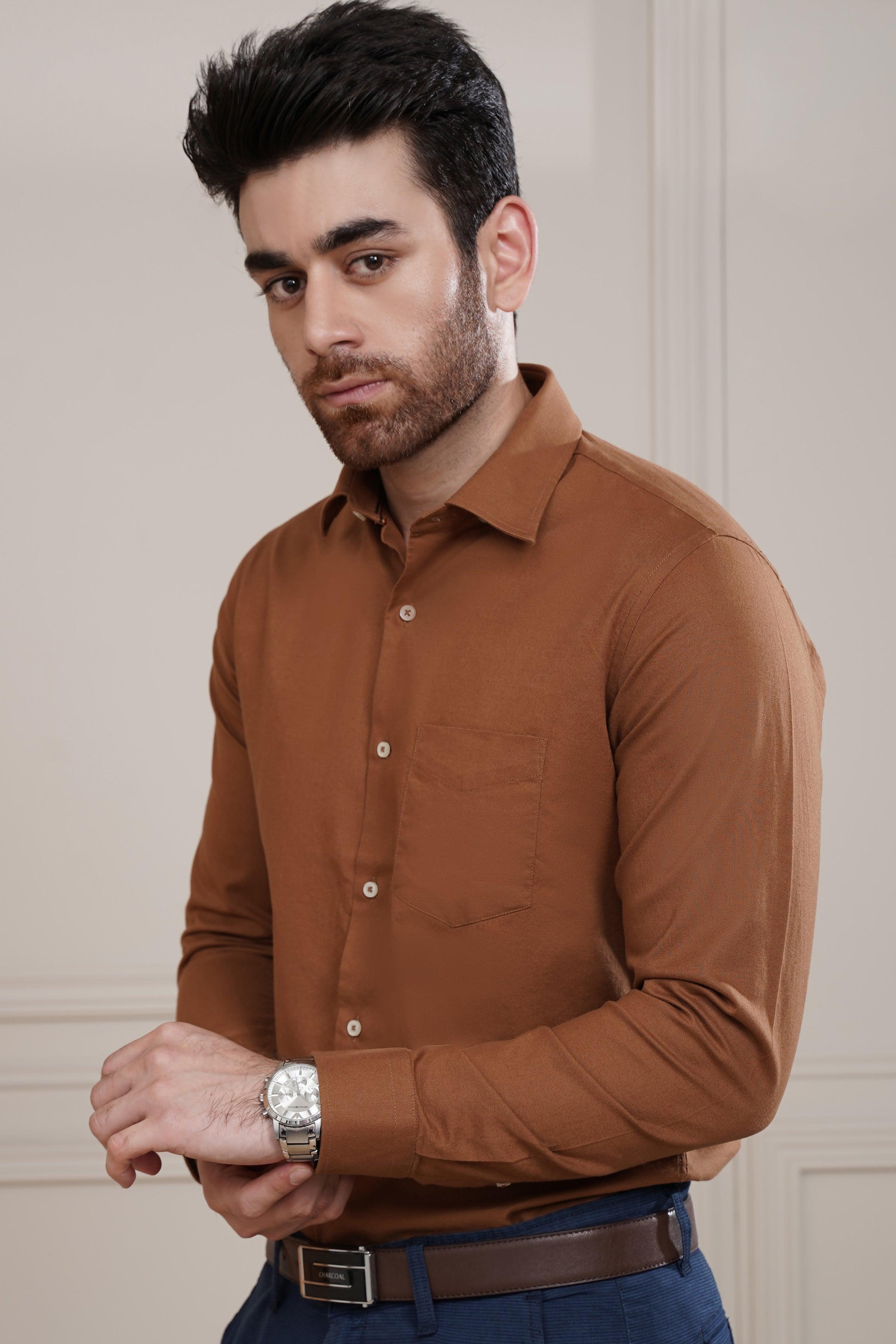 SMART SHIRT CARAMEL BROWN at Charcoal Clothing
