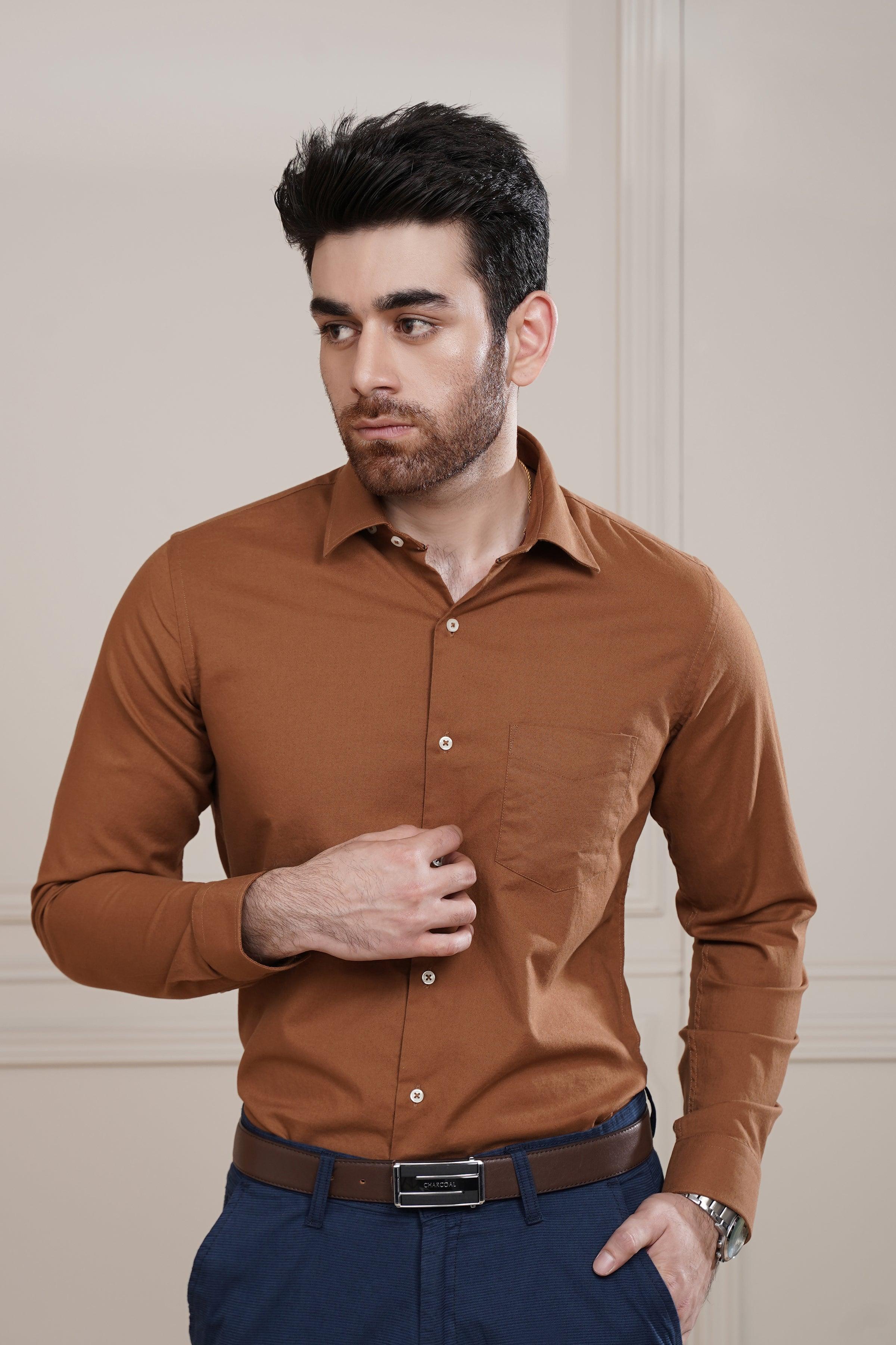 SMART SHIRT CARAMEL BROWN at Charcoal Clothing