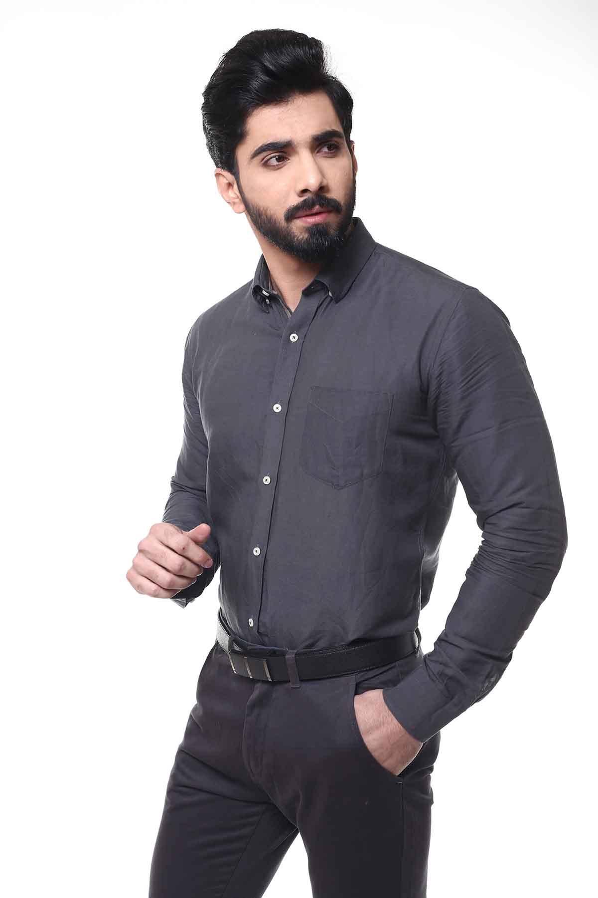 SMART SHIRT FULL SLEEVE BUTTON DOWN DARK GREY at Charcoal Clothing