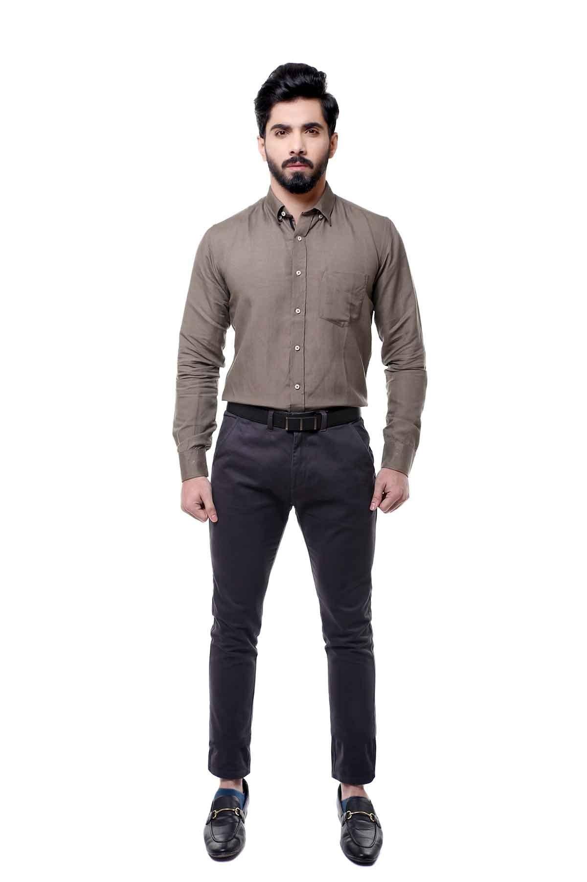 SMART SHIRT FULL SLEEVE BUTTON DOWN OLIVE at Charcoal Clothing