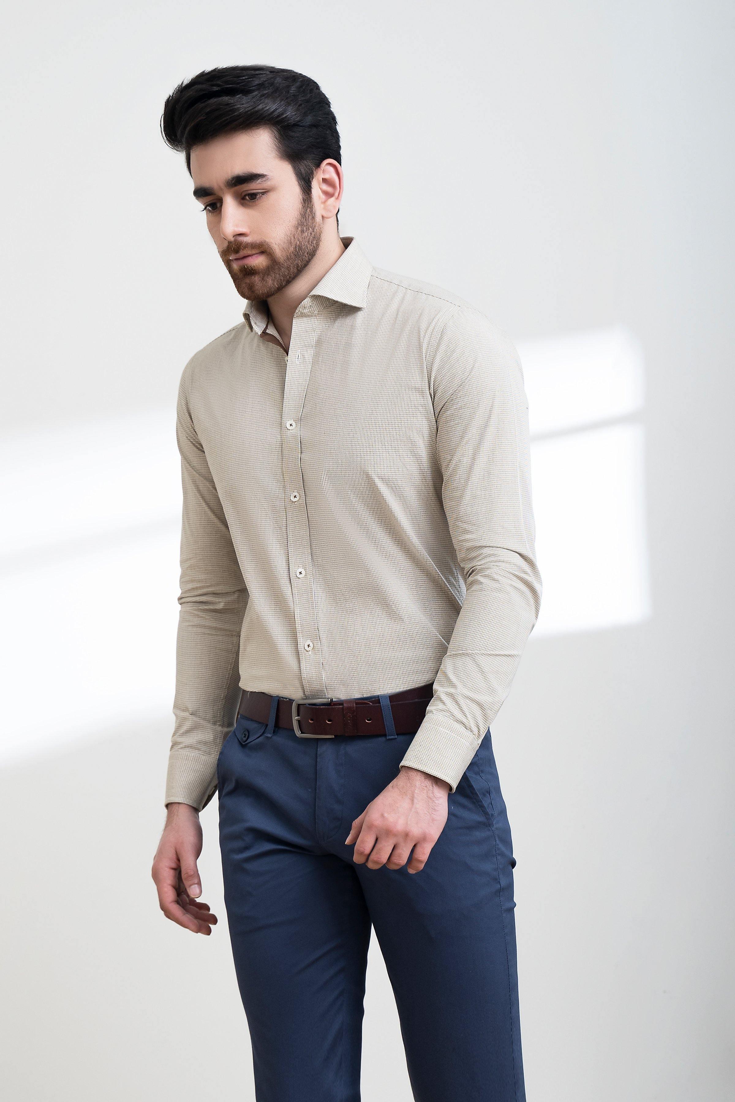 SMART SHIRT FULL SLEEVE FRENCH COLLAR LIGHT KHAKI at Charcoal Clothing