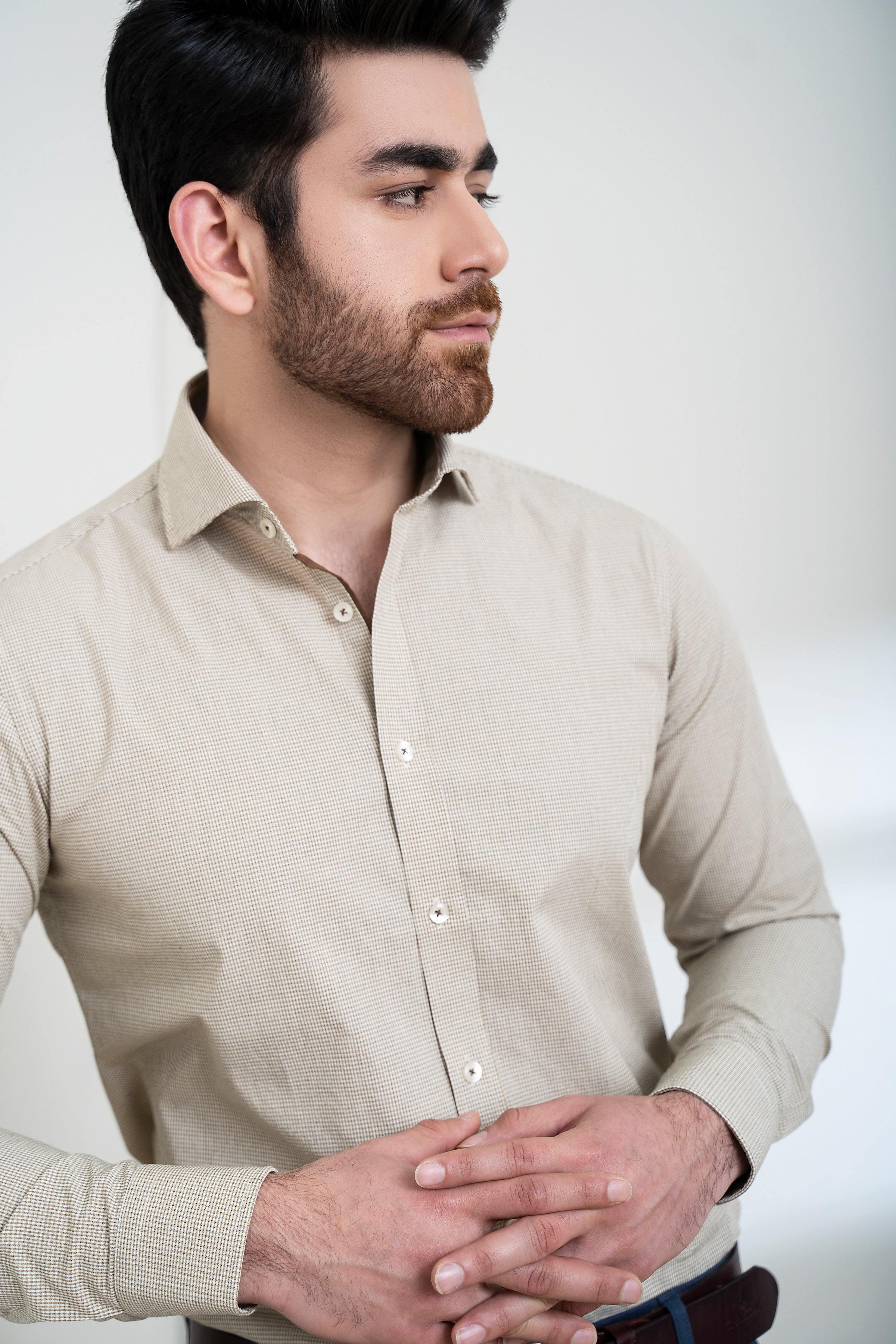 SMART SHIRT FULL SLEEVE FRENCH COLLAR LIGHT KHAKI at Charcoal Clothing