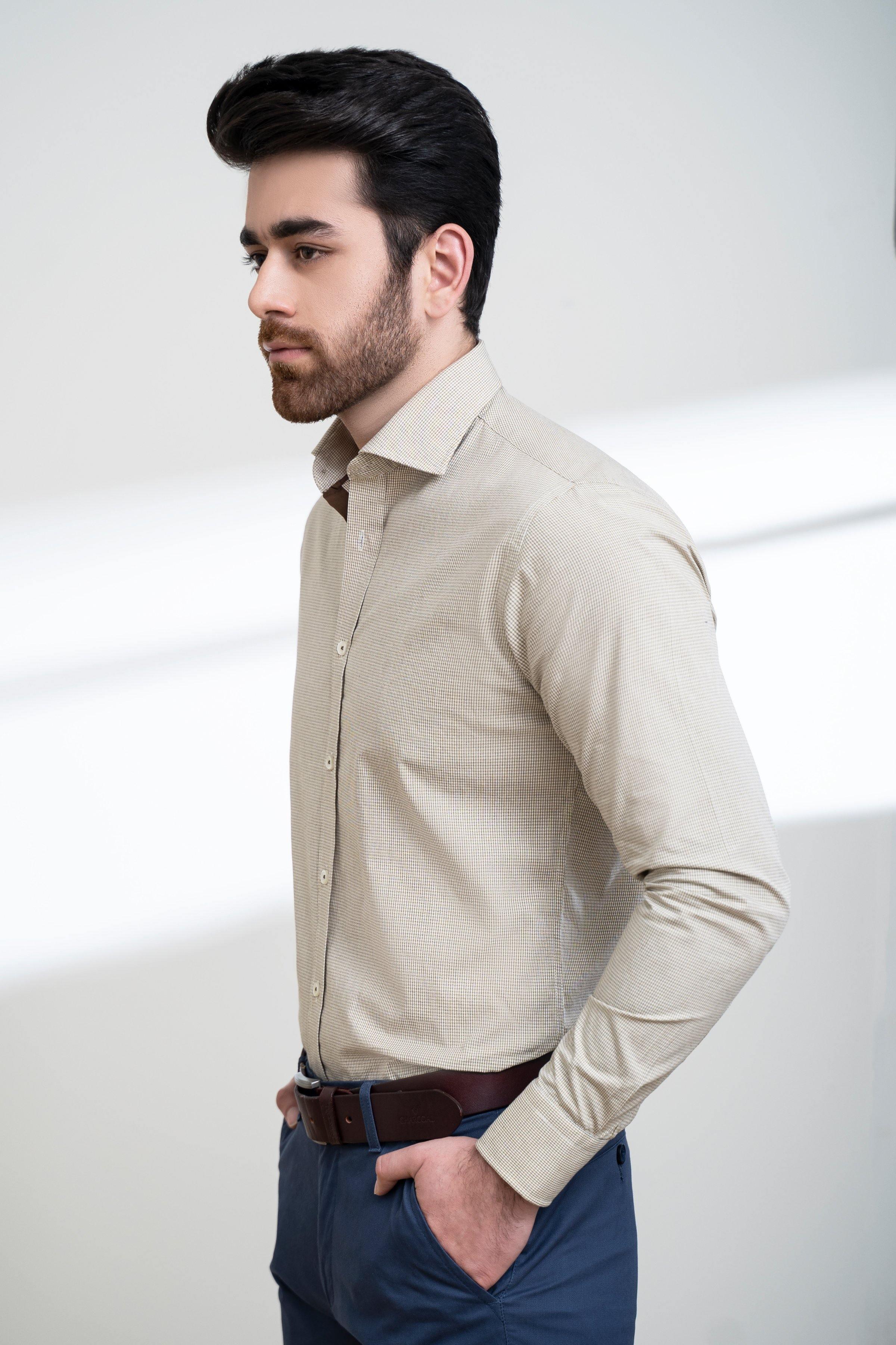 SMART SHIRT FULL SLEEVE FRENCH COLLAR LIGHT KHAKI at Charcoal Clothing