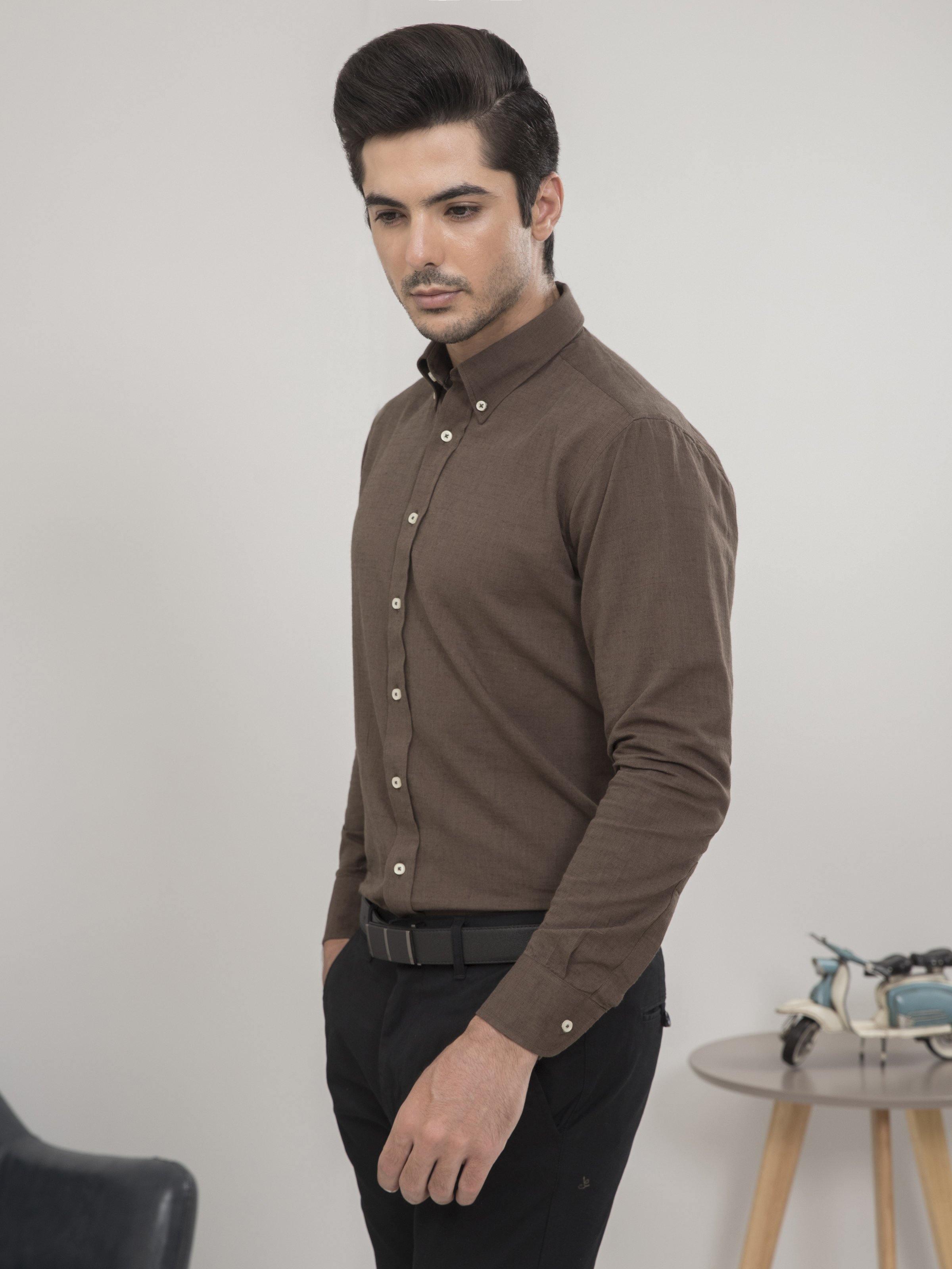 SMART SHIRT FULL SLEEVE GREEN KHAKI at Charcoal Clothing
