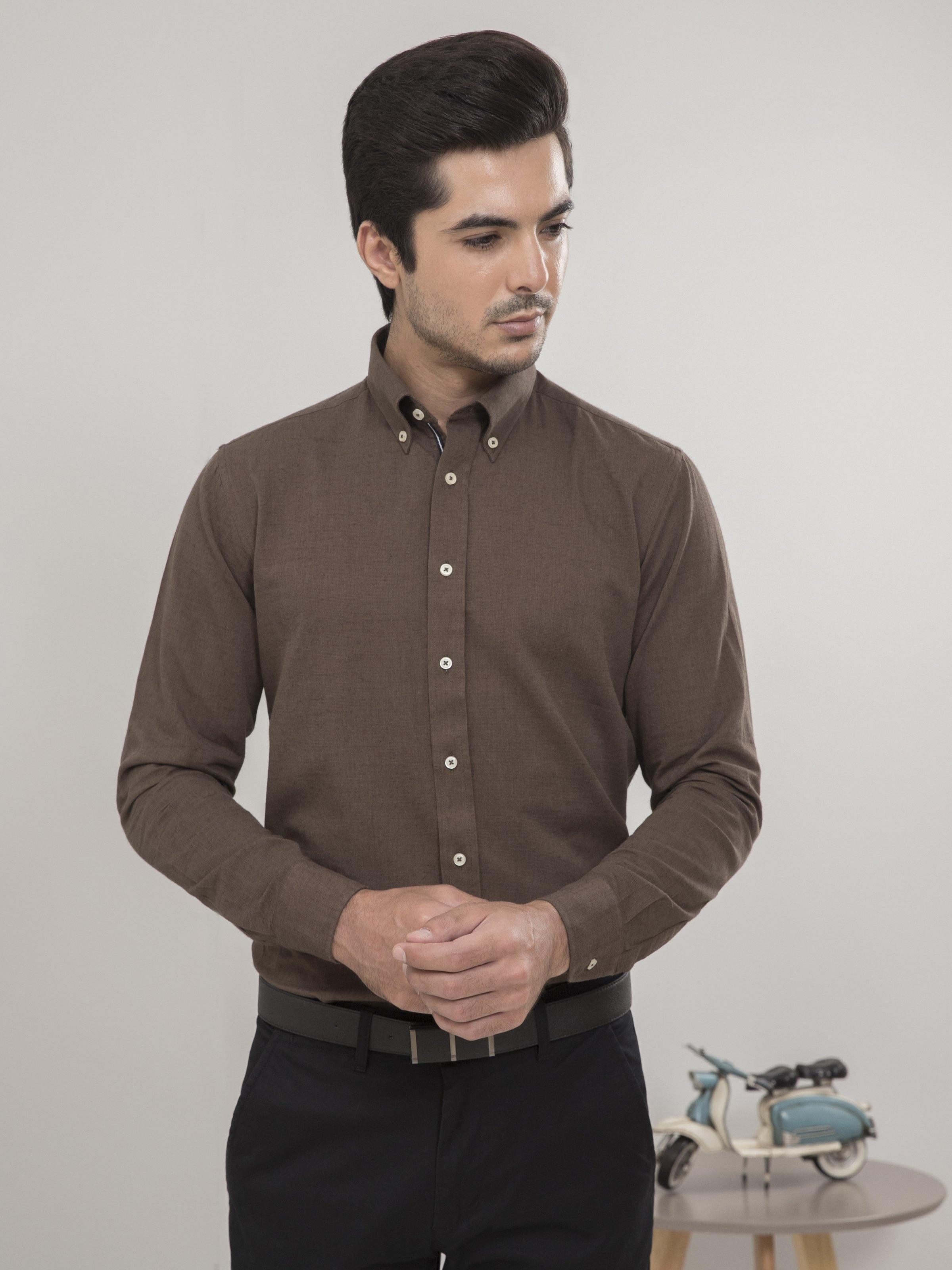SMART SHIRT FULL SLEEVE GREEN KHAKI at Charcoal Clothing