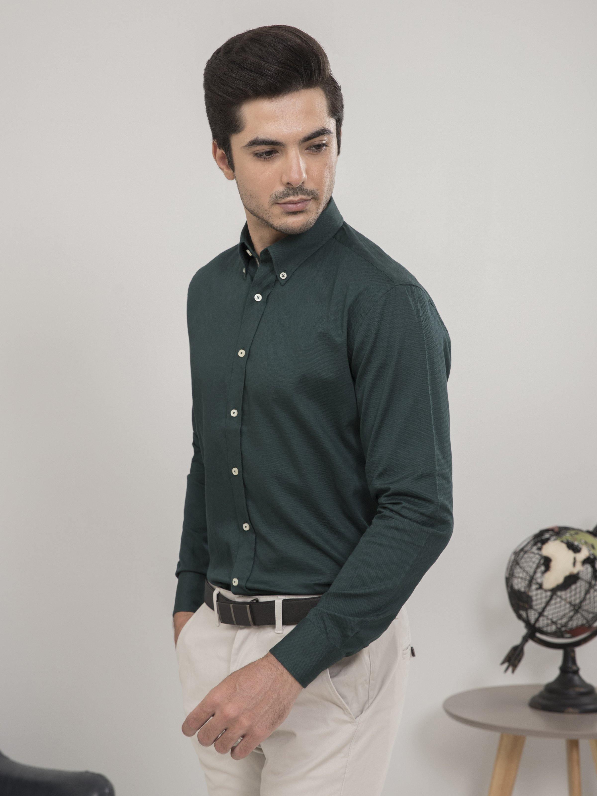 SMART SHIRT FULL SLEEVE GREEN at Charcoal Clothing