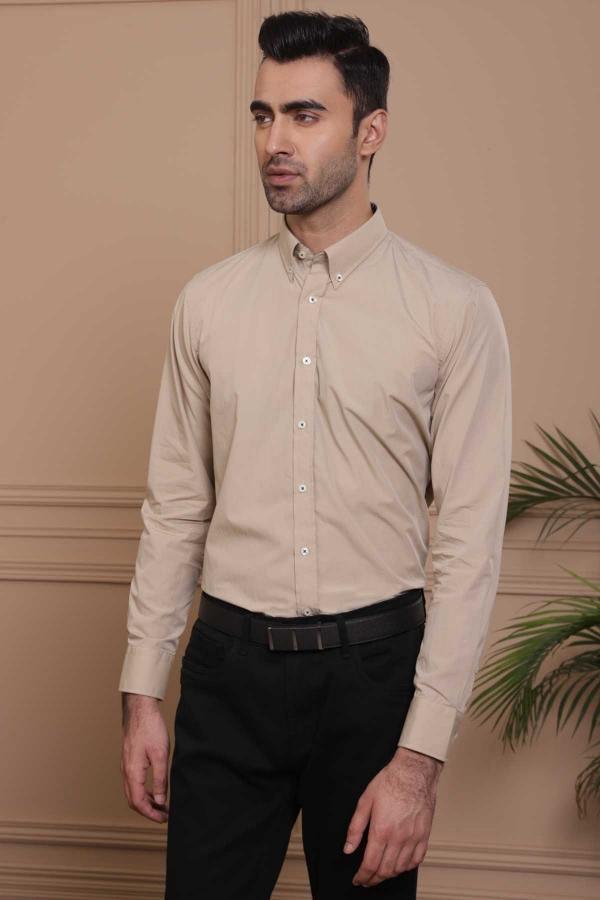 SMART SHIRT FULL SLEEVE LIGHT KHAKI at Charcoal Clothing