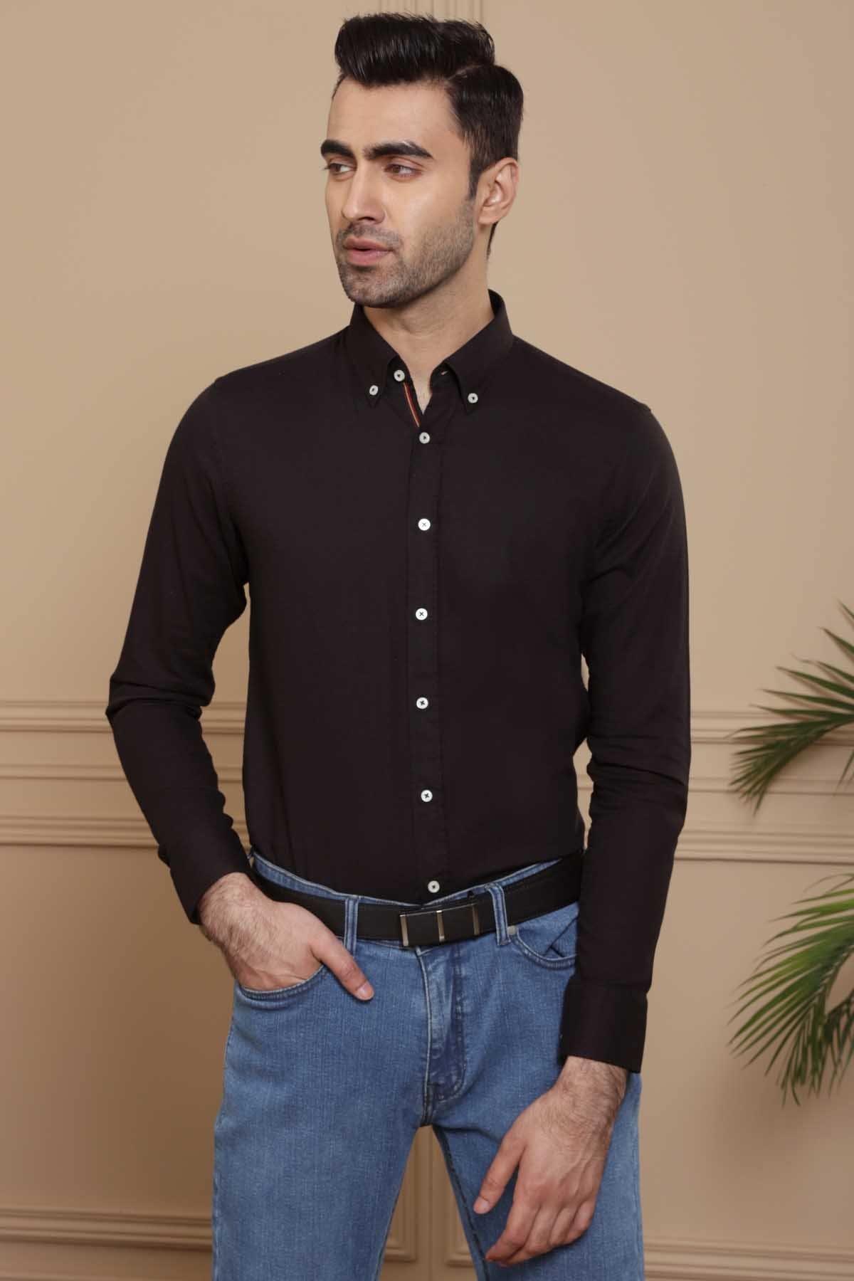 SMART SHIRT FULL SLEEVE SLIM FIT BLACK at Charcoal Clothing
