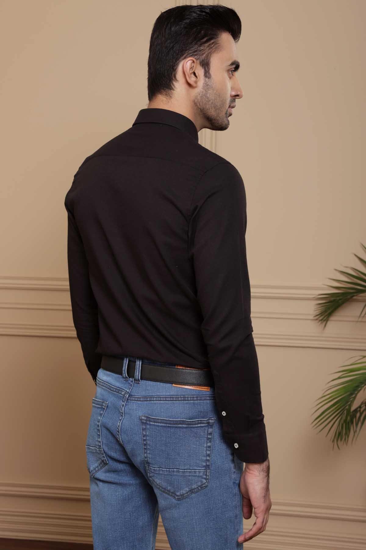 SMART SHIRT FULL SLEEVE SLIM FIT BLACK at Charcoal Clothing